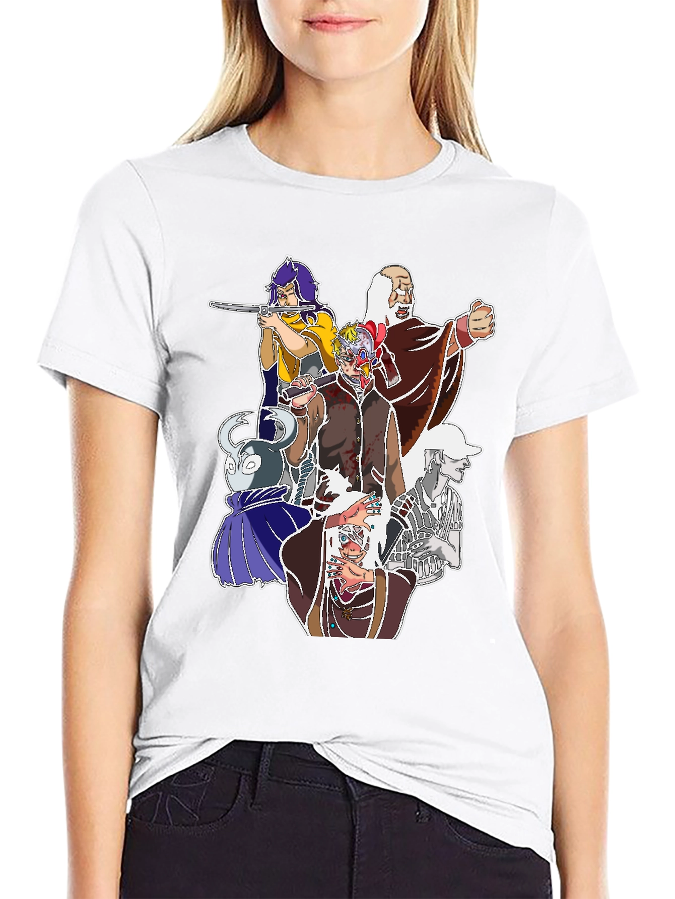 Black Unique Cartoon Graphic Print Black Tee view 9