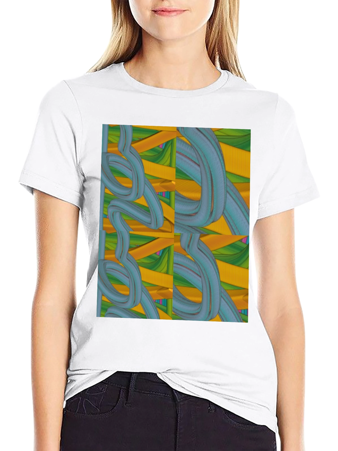 Black Abstract Swirl Design Black T-Shirt view 9