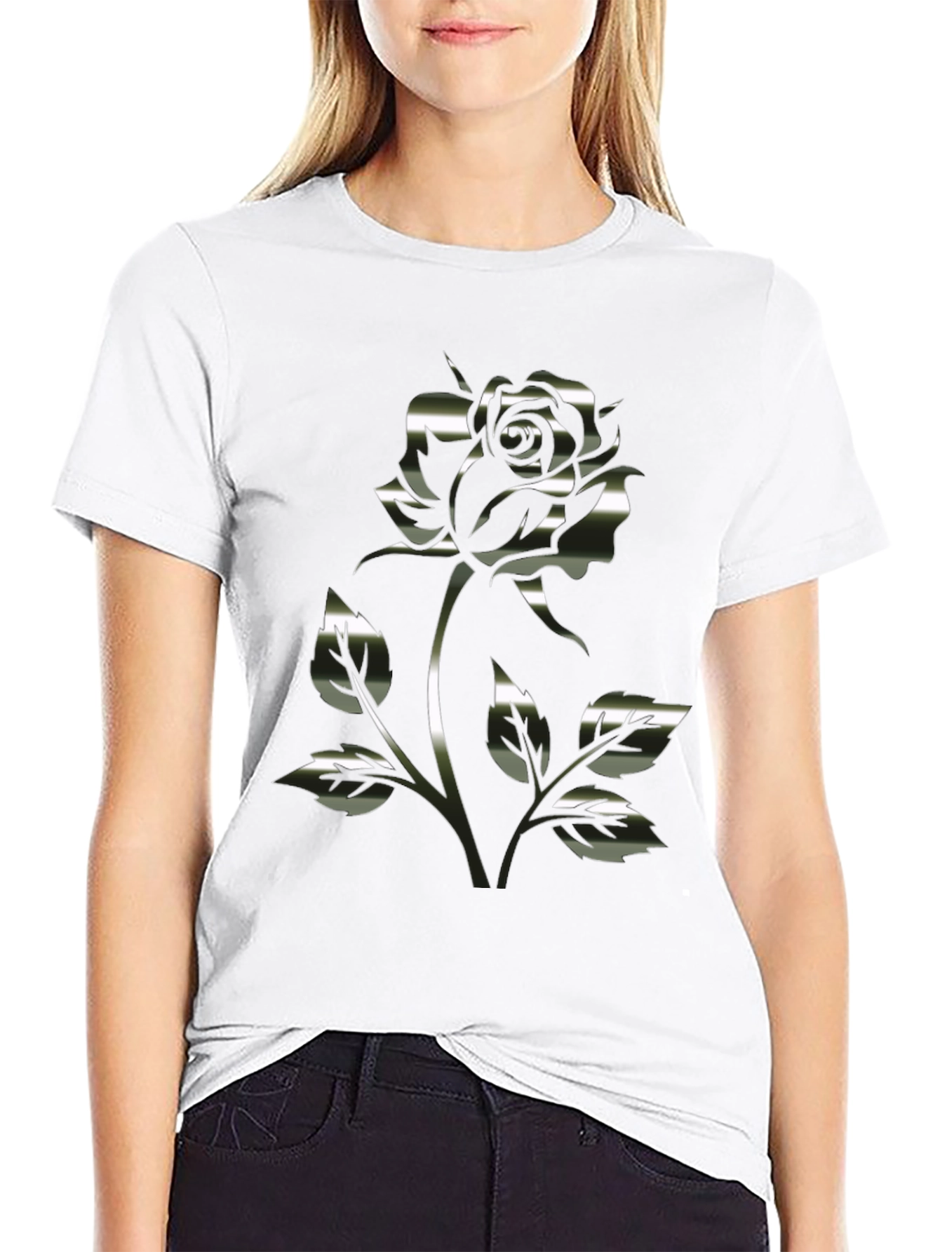 Black Chrome Rose Graphic Black T-Shirt view 9