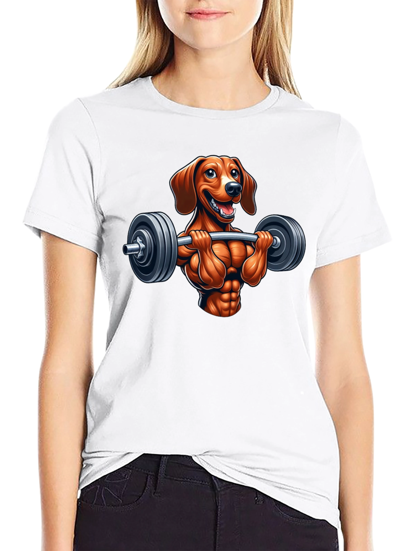 Black Dachshund Workout T-Shirt - Funny Dog Lifting Design view 9