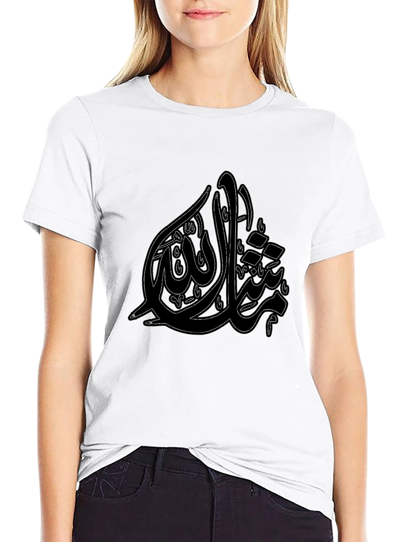 Black Arabic Calligraphy Print Black T-Shirt view 9