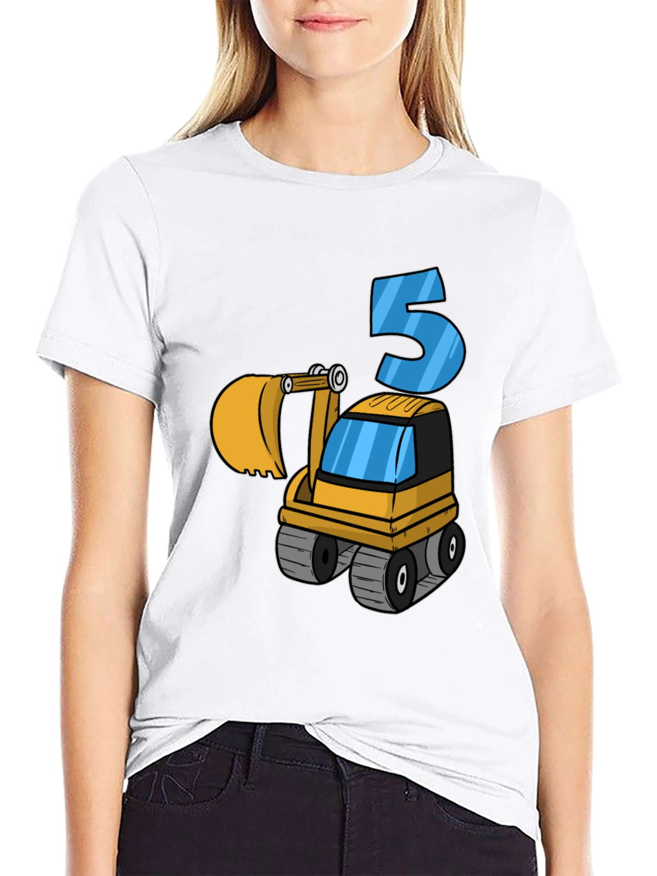 Black Kids 5th Birthday Excavator T-Shirt view 9