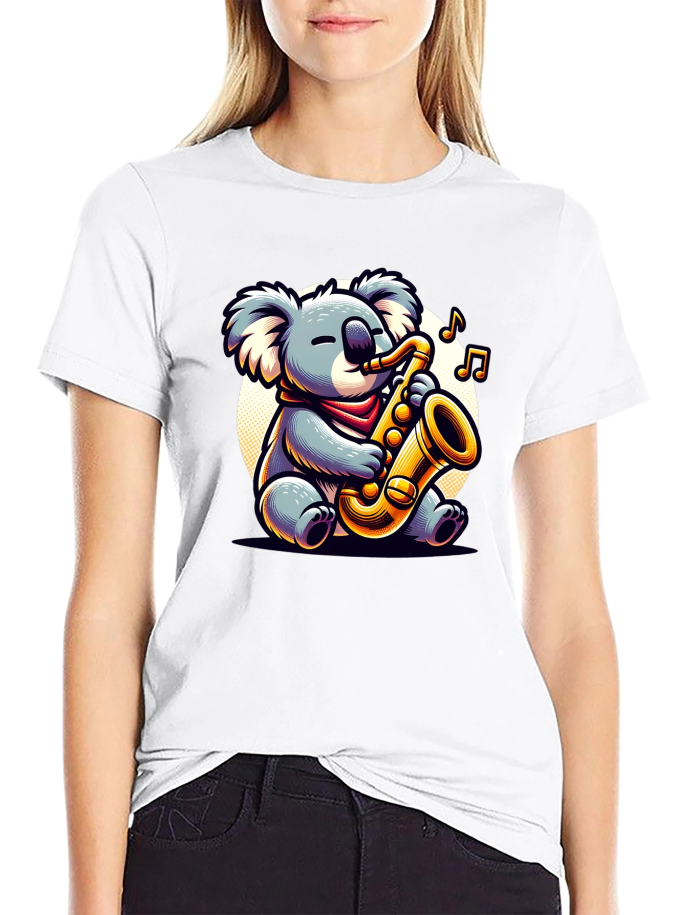 Black Koala Saxophone Player Graphic Tee view 9