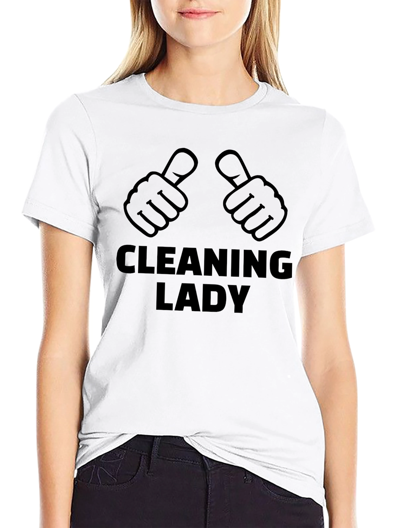 Black Cleaning Lady T-Shirt: Funny Thumbs Up Tee view 9