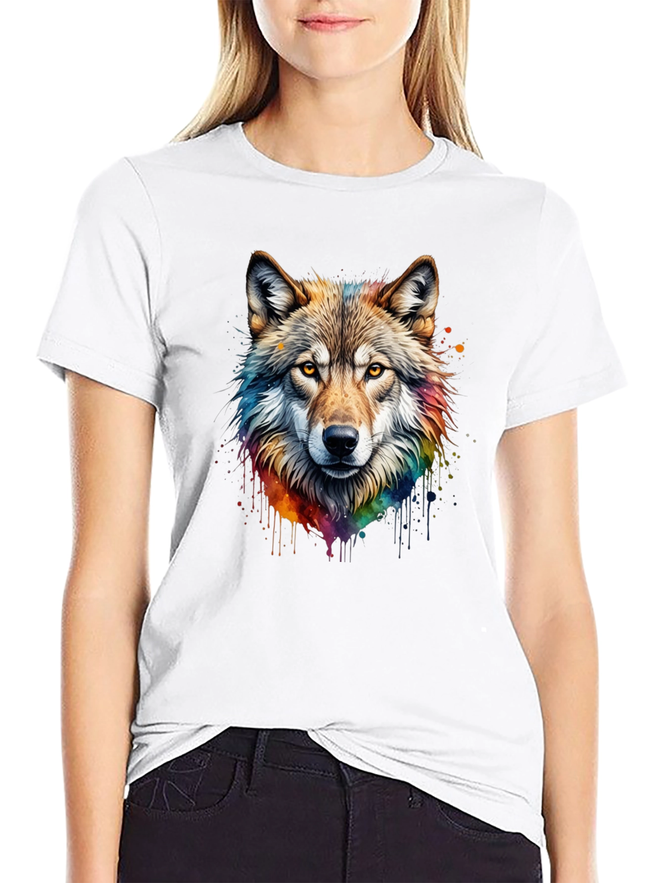 Black Wolf Graphic T-Shirt - Colorful Animal Tee view 9