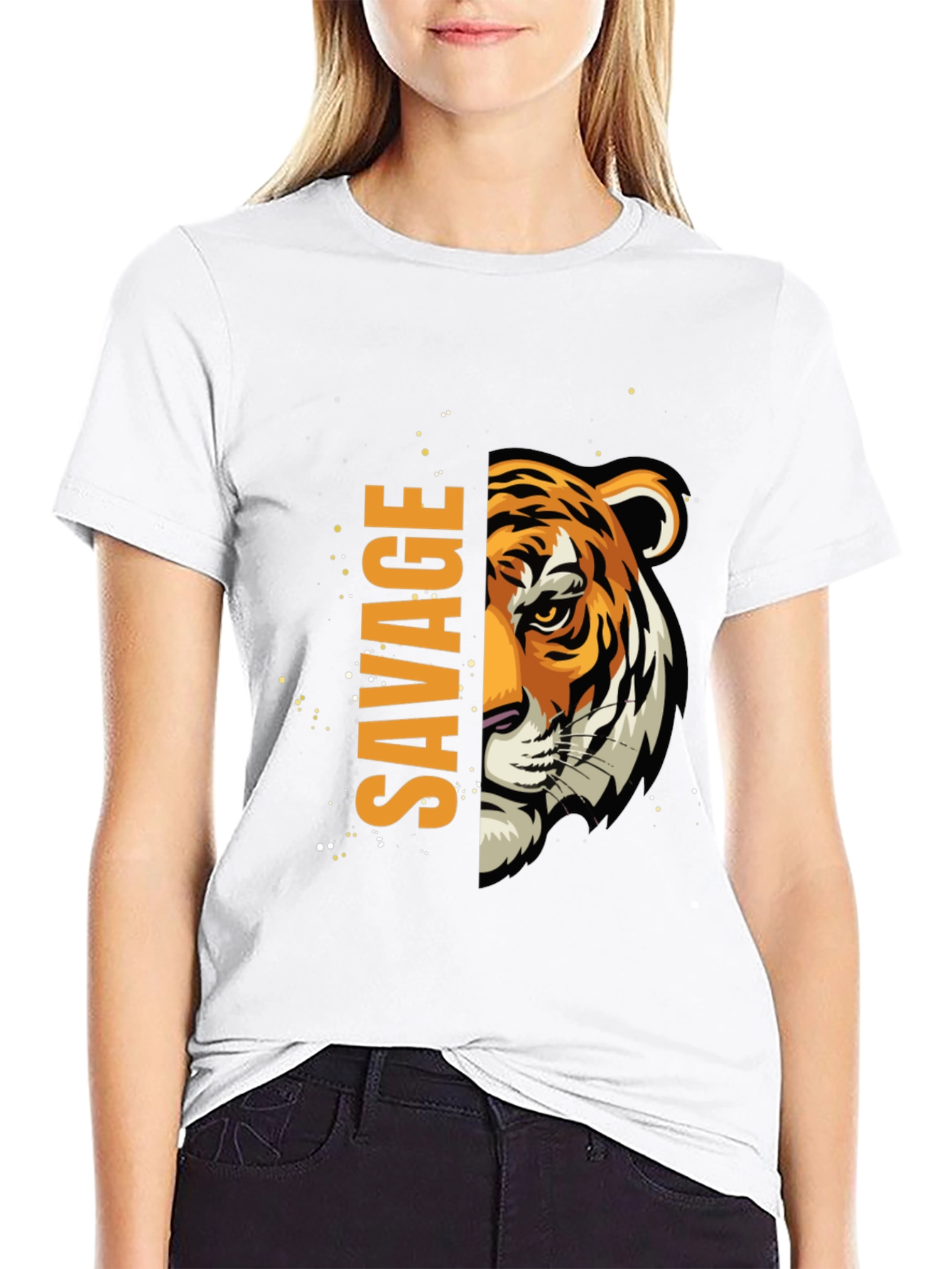 Black Savage Tiger Graphic Print Men's Black T-Shirt view 9