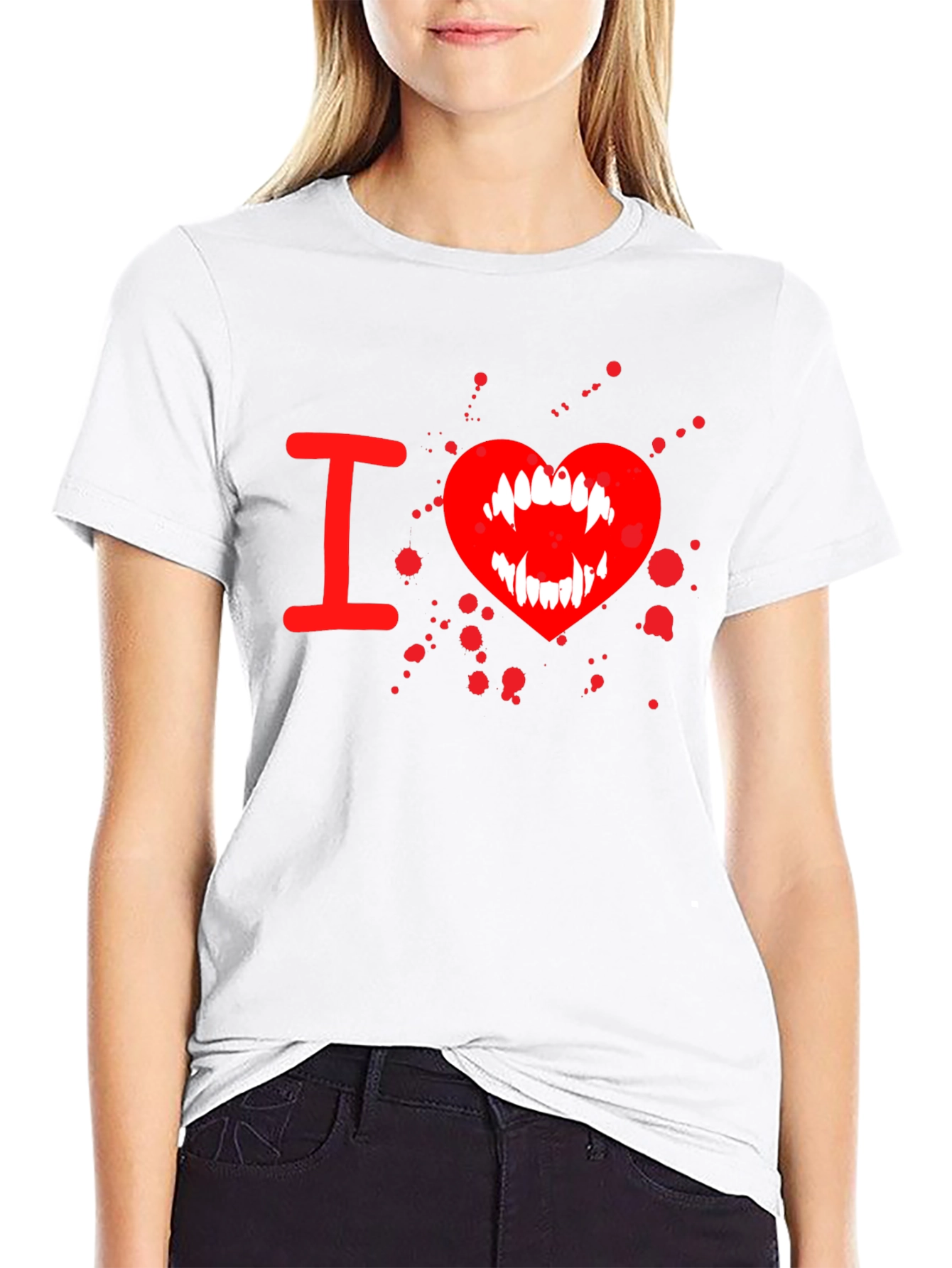Black I Heart Vampire Fangs Tee - Black Cotton Graphic T-Shirt view 9