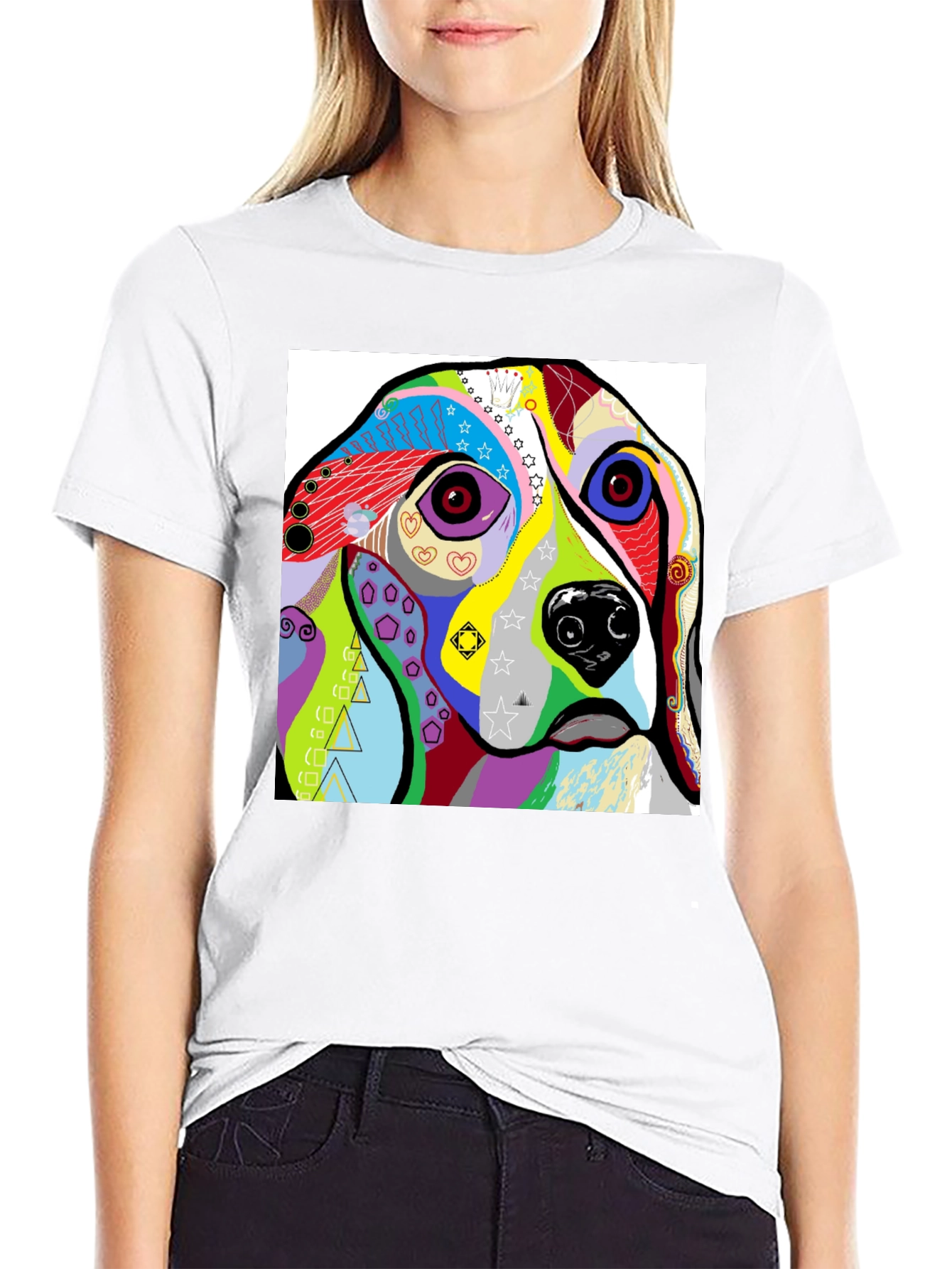 Black Abstract Dog Print Black T-Shirt view 9