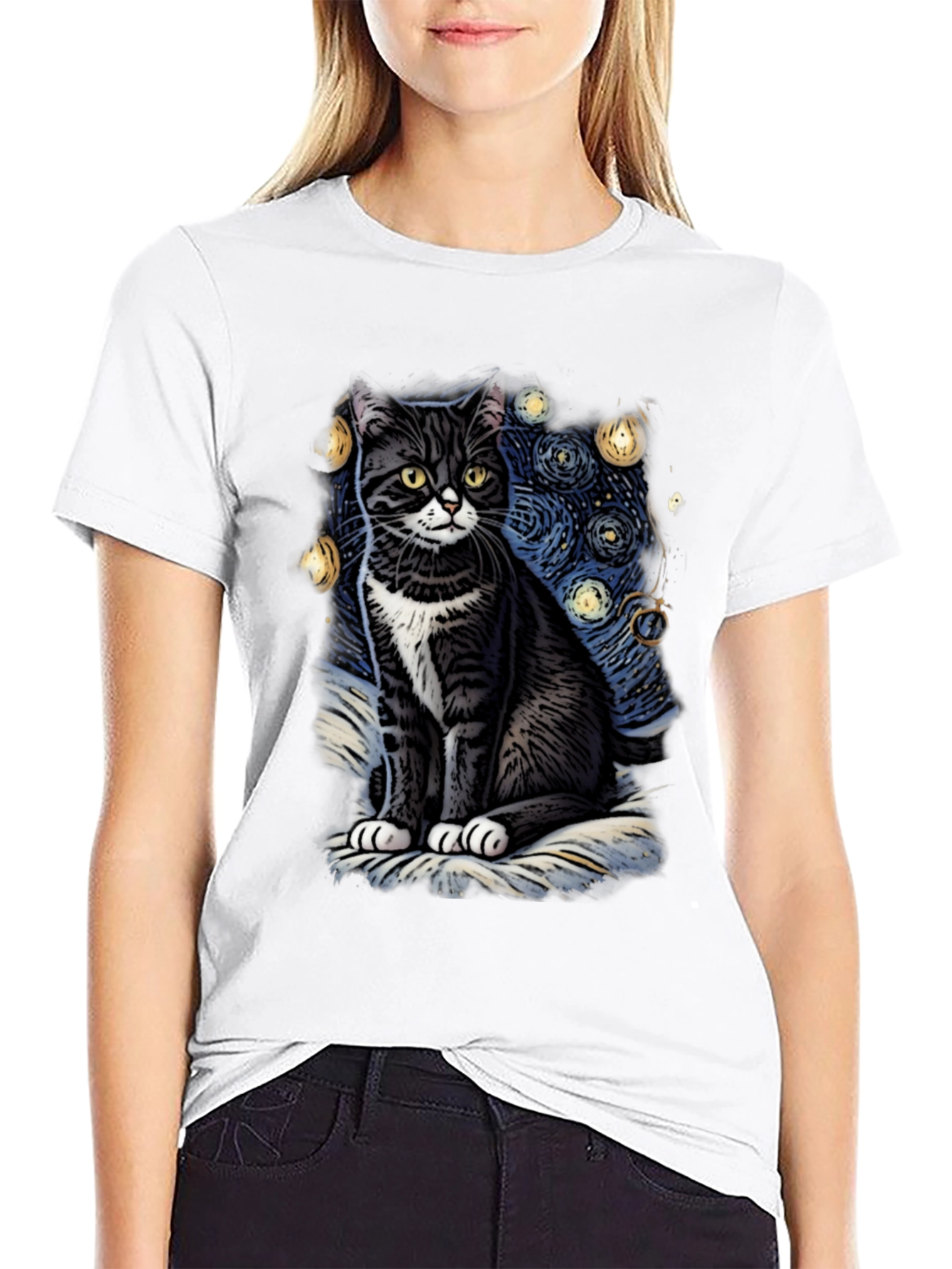 Black Starry Cat T-Shirt view 9