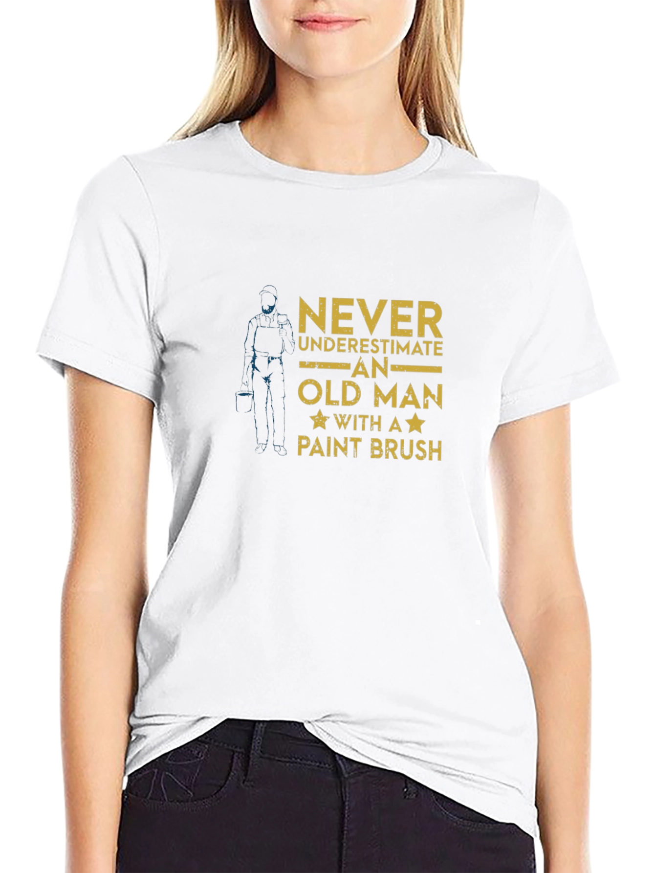 Black Never Underestimate Old Man with Paint Brush Graphic Tee view 9