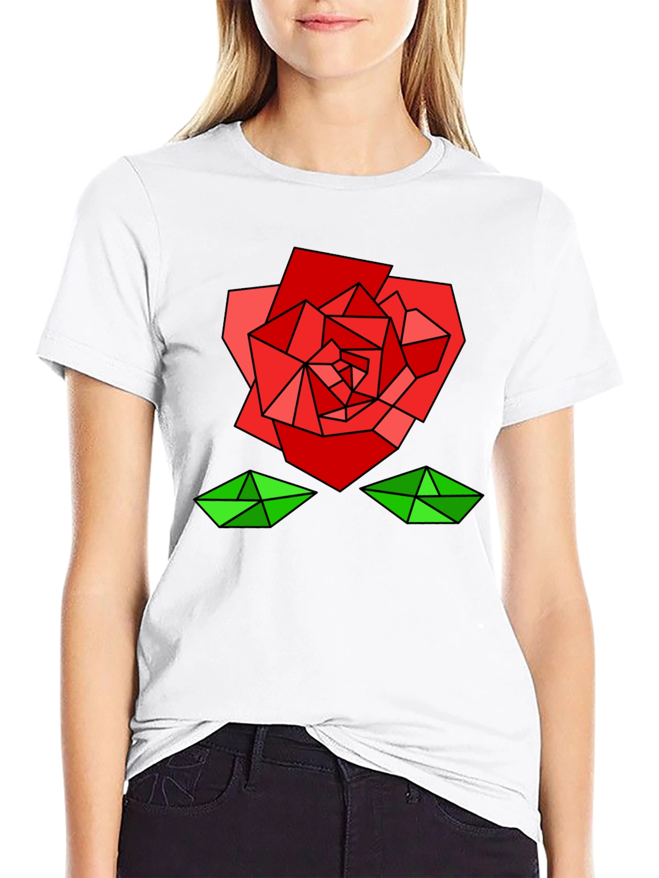 Black Geometric Rose Graphic Tee - Modern Artistic Design view 9