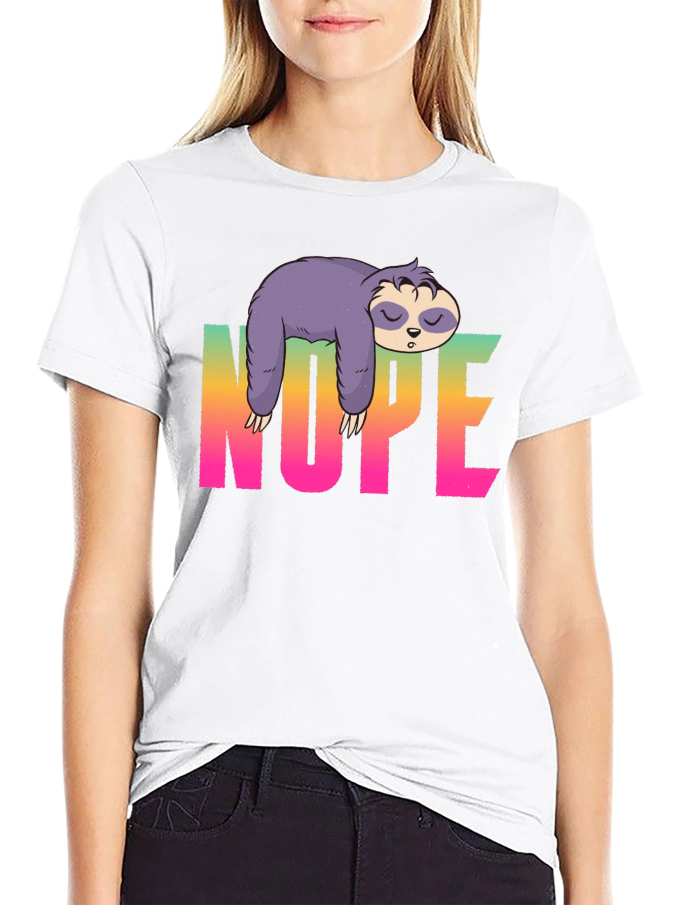 Black Nope Sloth Graphic Tee - Relaxed Style view 9