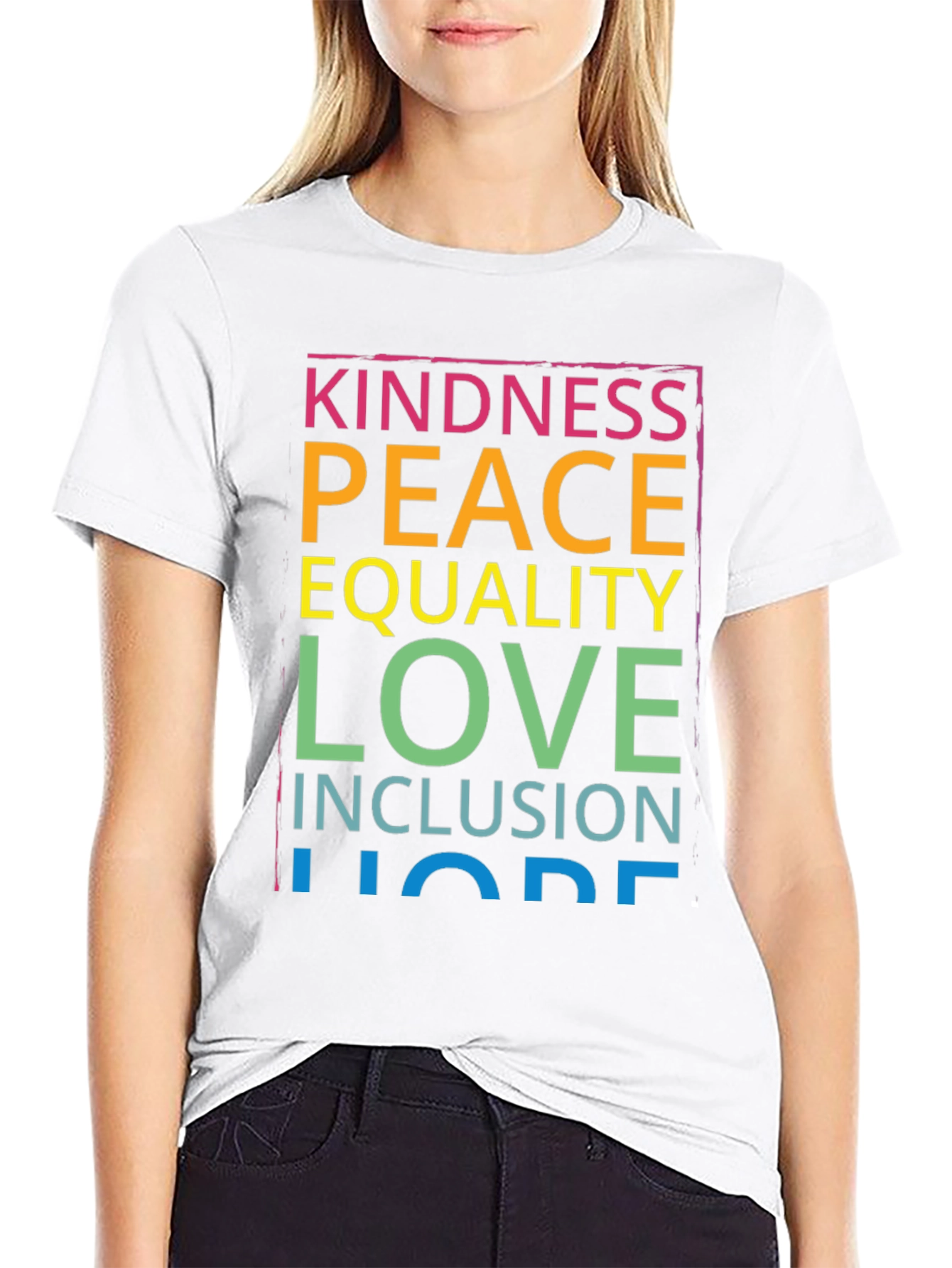 Black Kindness Peace Love Inclusion Hope T-Shirt view 9