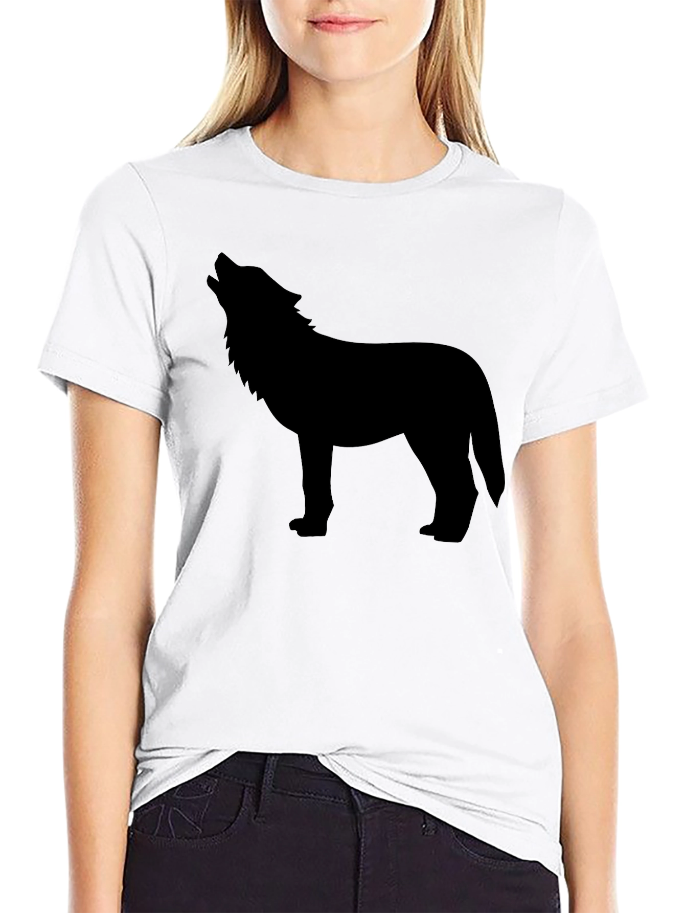 Black Wolf Silhouette Black Graphic Tee view 9