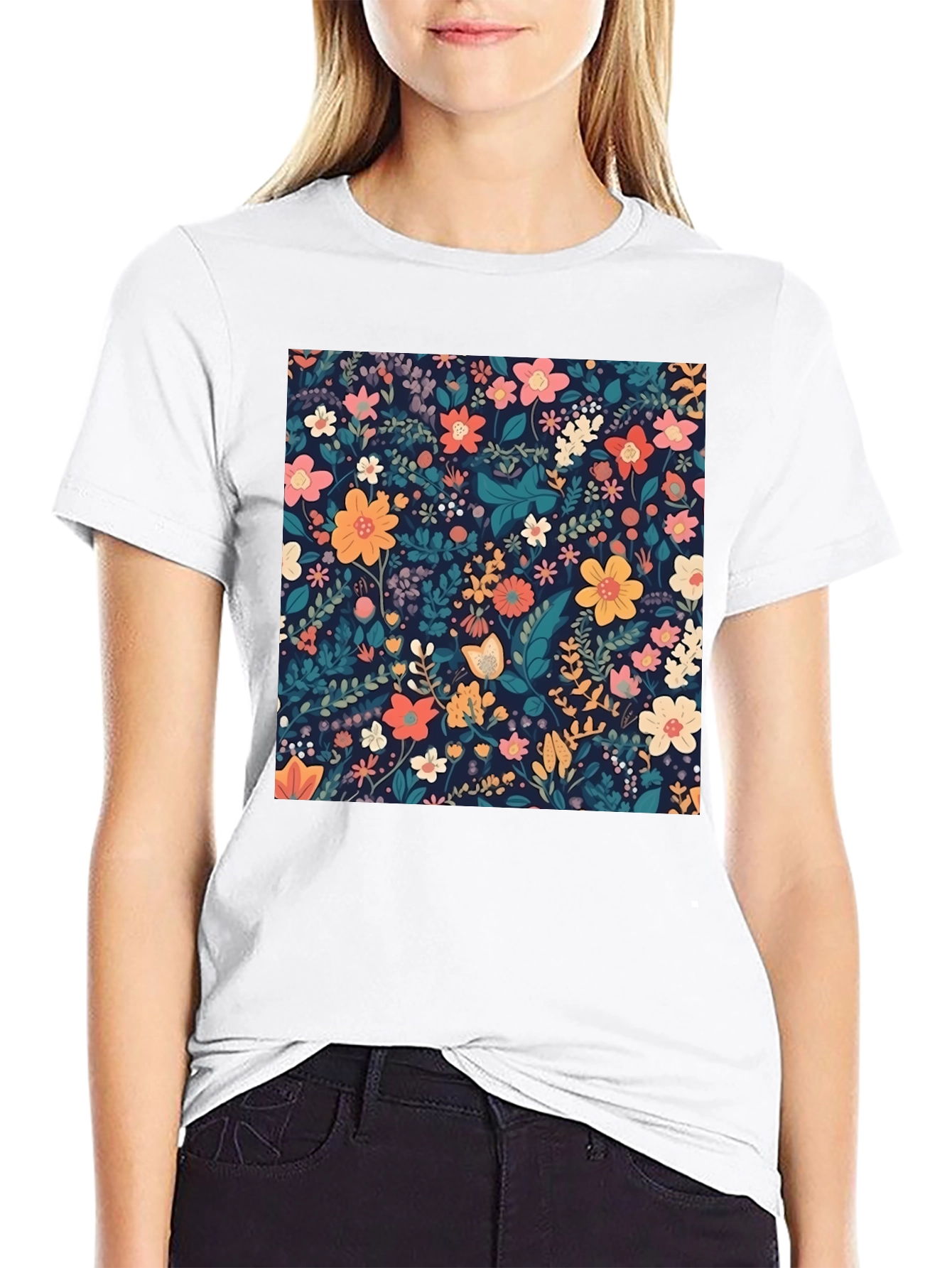 Black Floral Print Black T-Shirt view 9