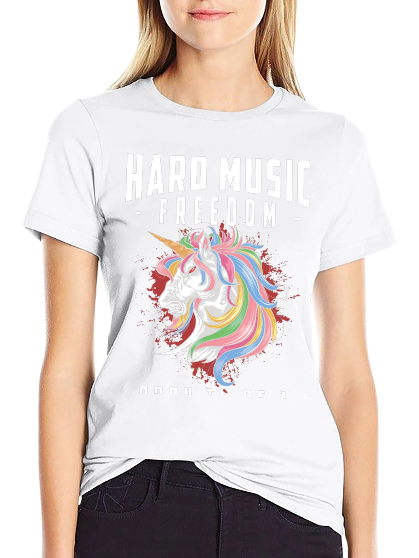 Black Hard Music Freedom Unicorn Graphic Tee view 9