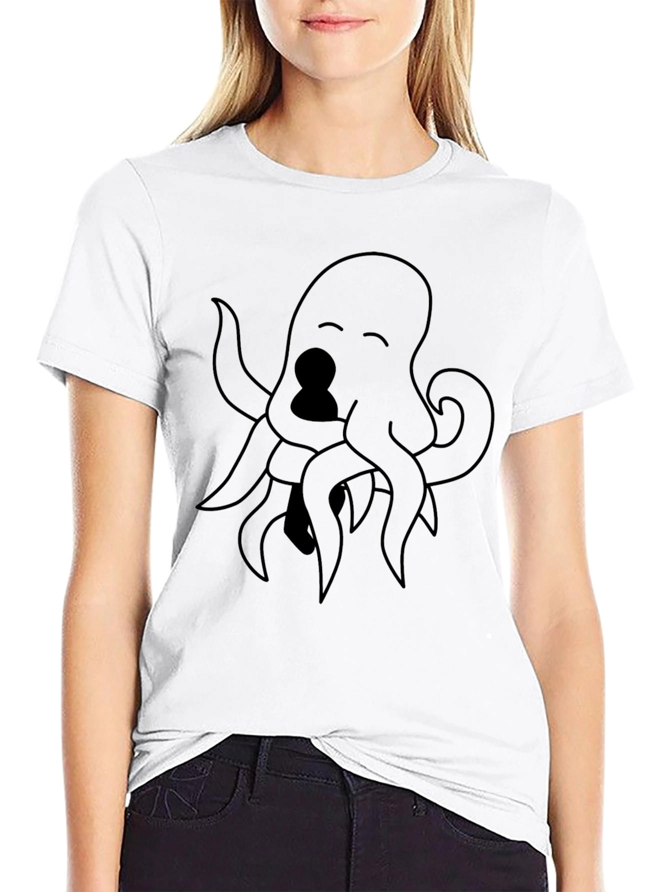 Black Octopus Graphic Tee - Black Cotton Blend, Casual Style view 9