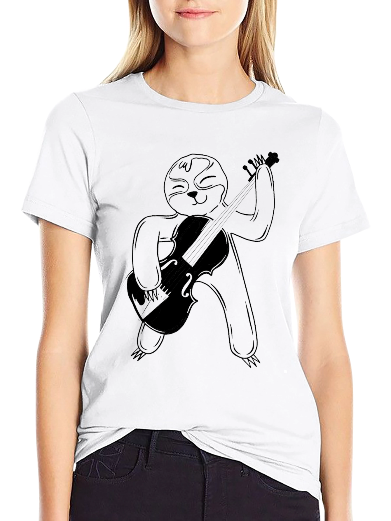 Black Sloth Musician Black T-Shirt view 9