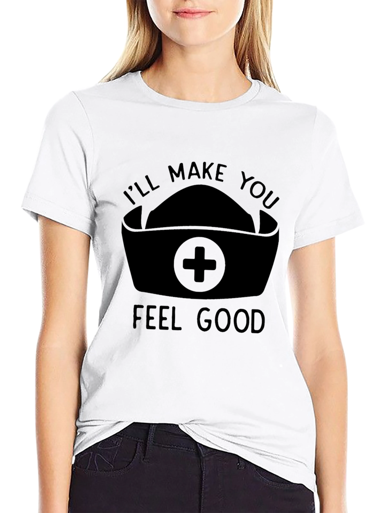 Black Nurse Humor Graphic T-Shirt - I'll Make You Feel Good view 9