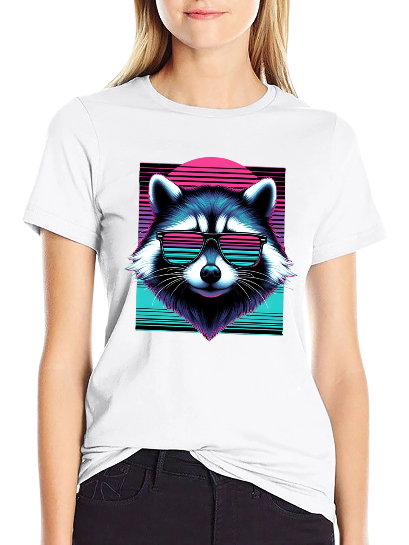 Black Retro Raccoon Graphic Tee - Black Cotton Blend view 9
