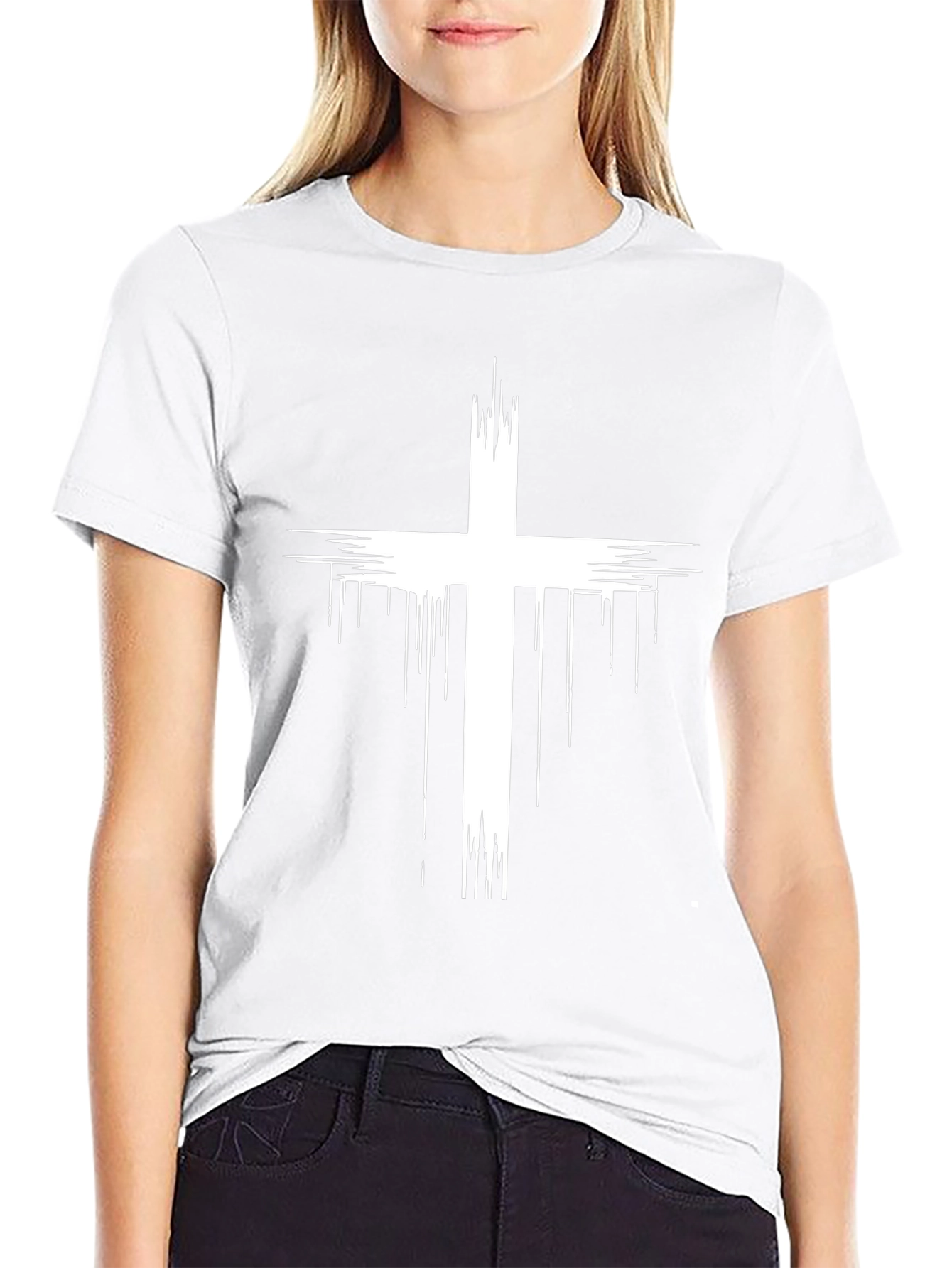 Distressed Cross Graphic Print Black T-Shirt - 9