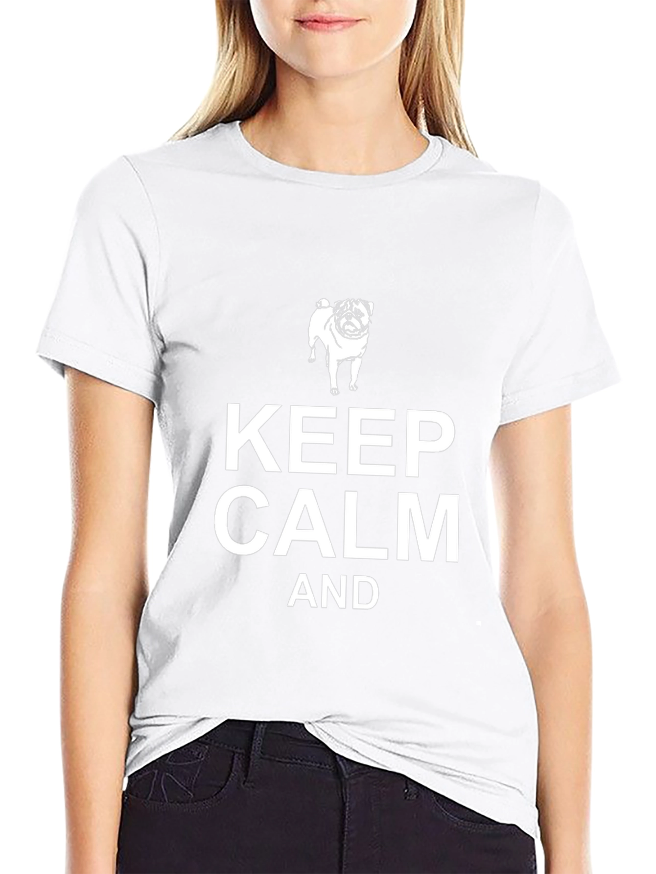 Black Keep Calm Pug Dog Black T-Shirt view 9