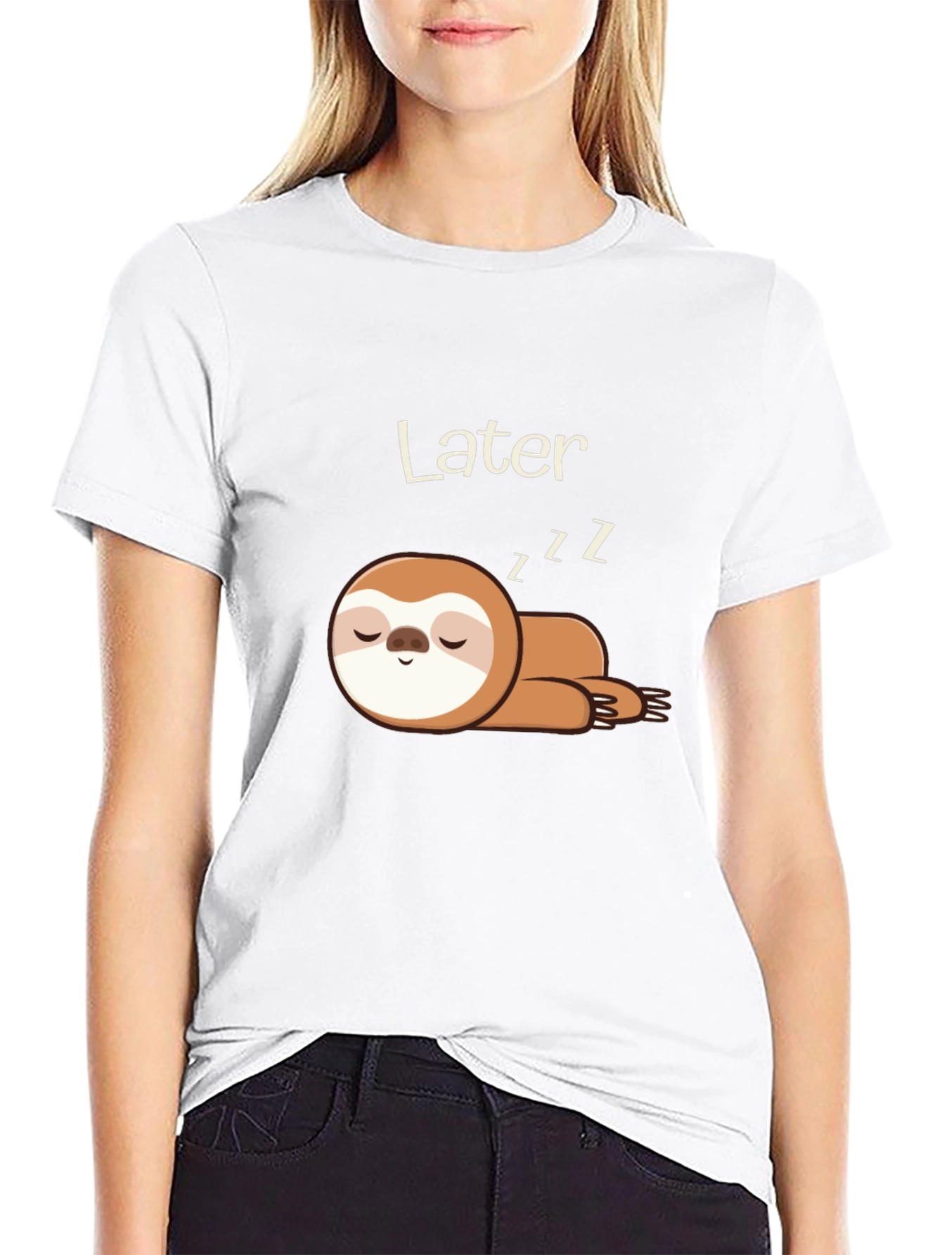 Black Men's Black T-Shirt with Sleeping Sloth Design view 9