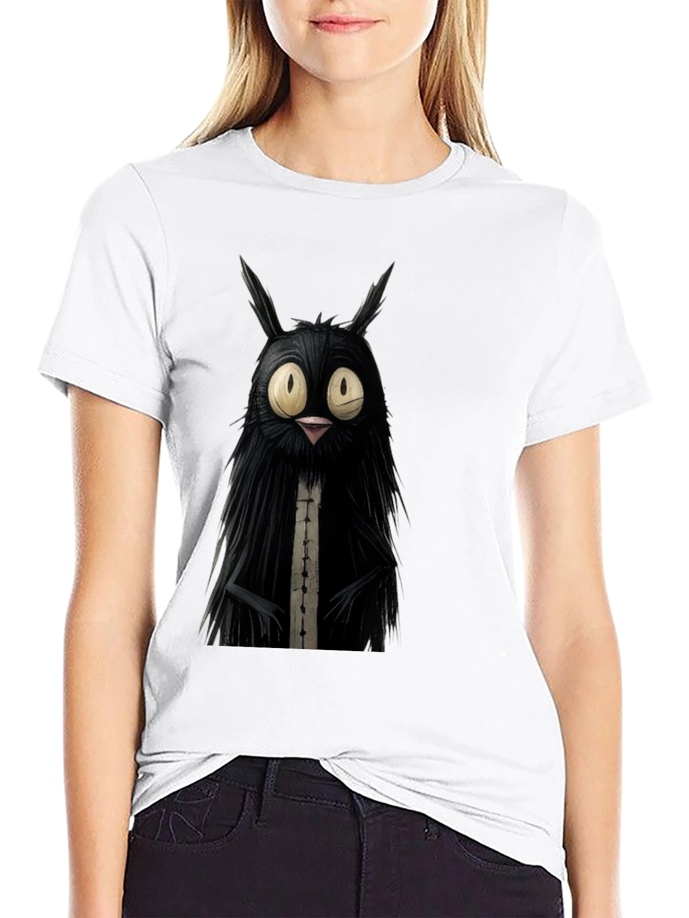 Black Creepy Cute Cat T-Shirt - Black view 9