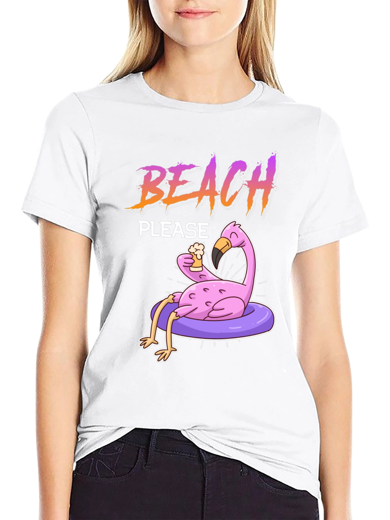Black Beach Please Flamingo T-Shirt view 9