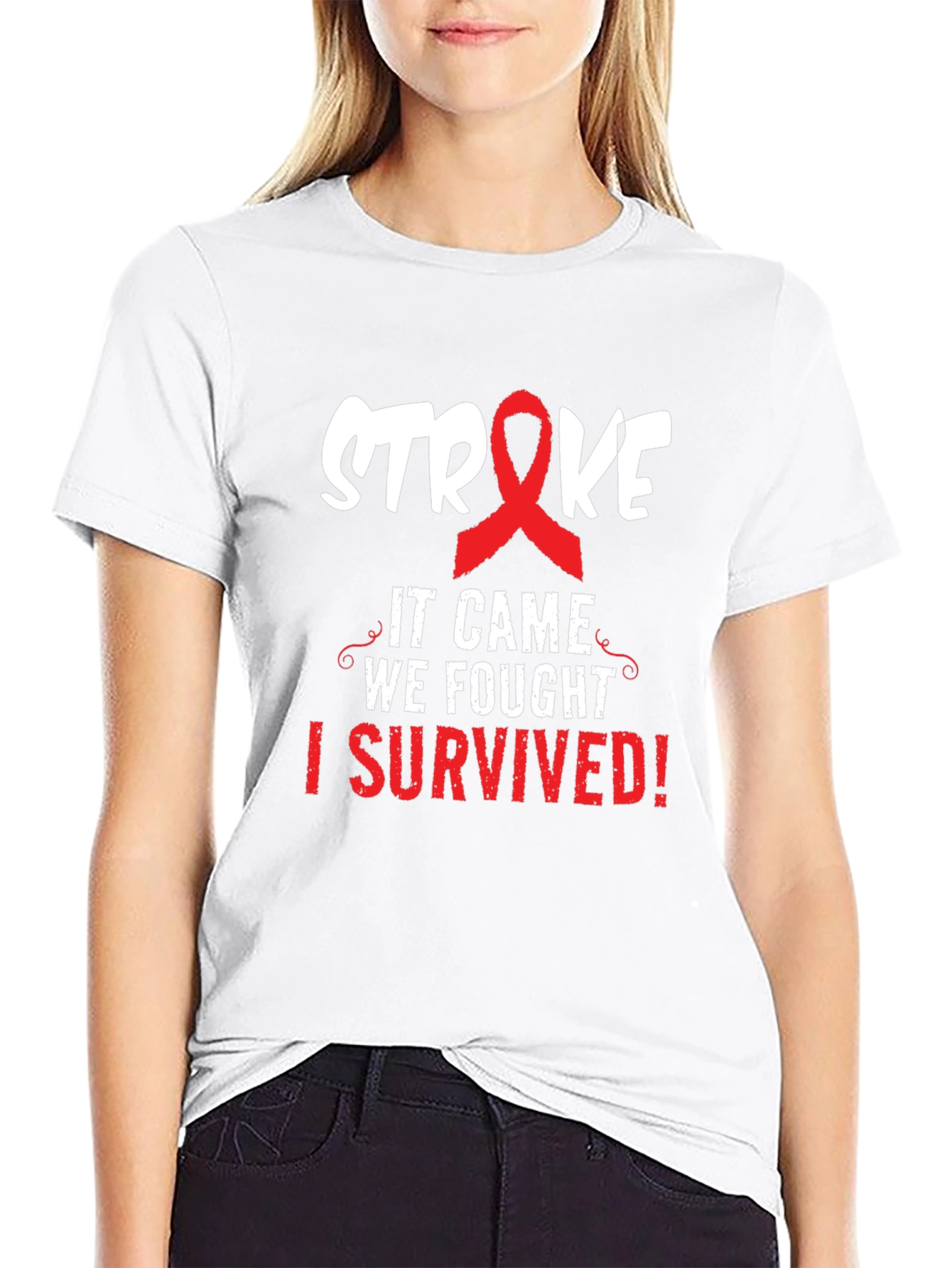 Black Stroke Survivor T-Shirt - It Came We Fought I Survived view 9