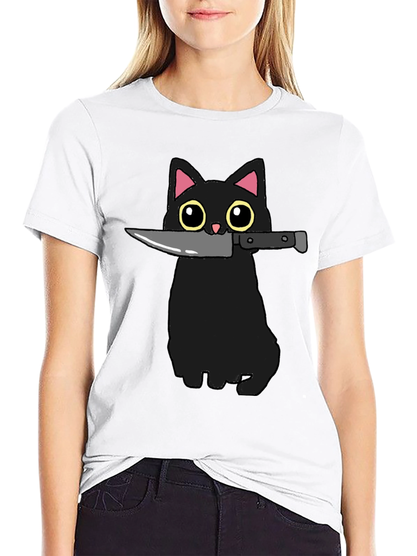 Black Black Cat Knife Graphic T-Shirt - Funny Cat Tee view 9