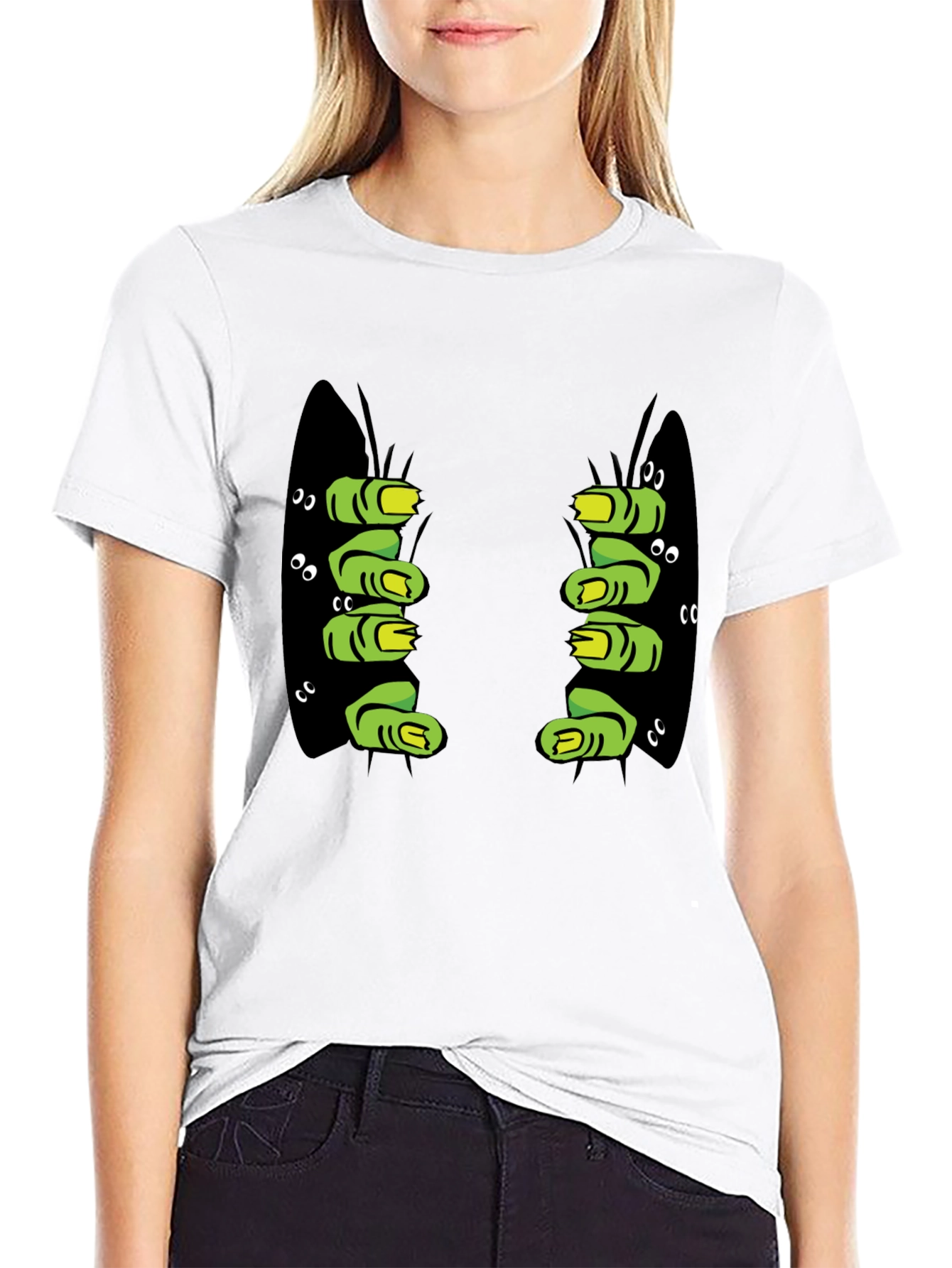 Black Monster Hand Graphic Print Tee - Halloween Black T-Shirt view 9