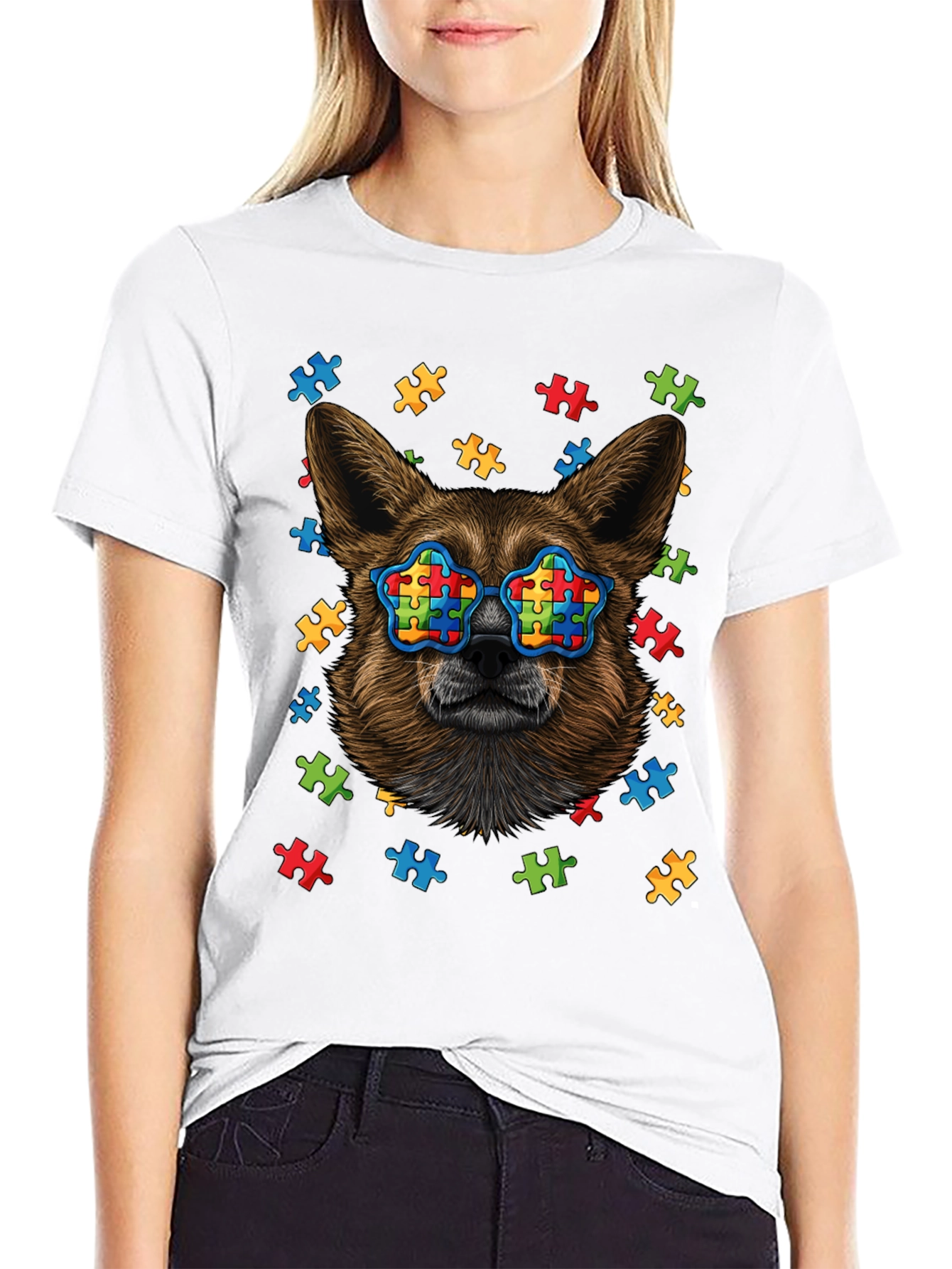 Black Dog Autism Puzzle T-Shirt view 9