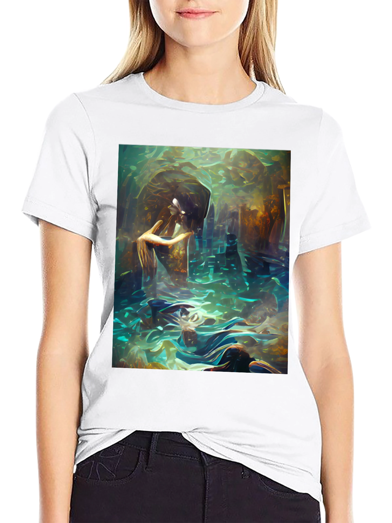 Black Artistic Underwater Scene Black T-Shirt view 9