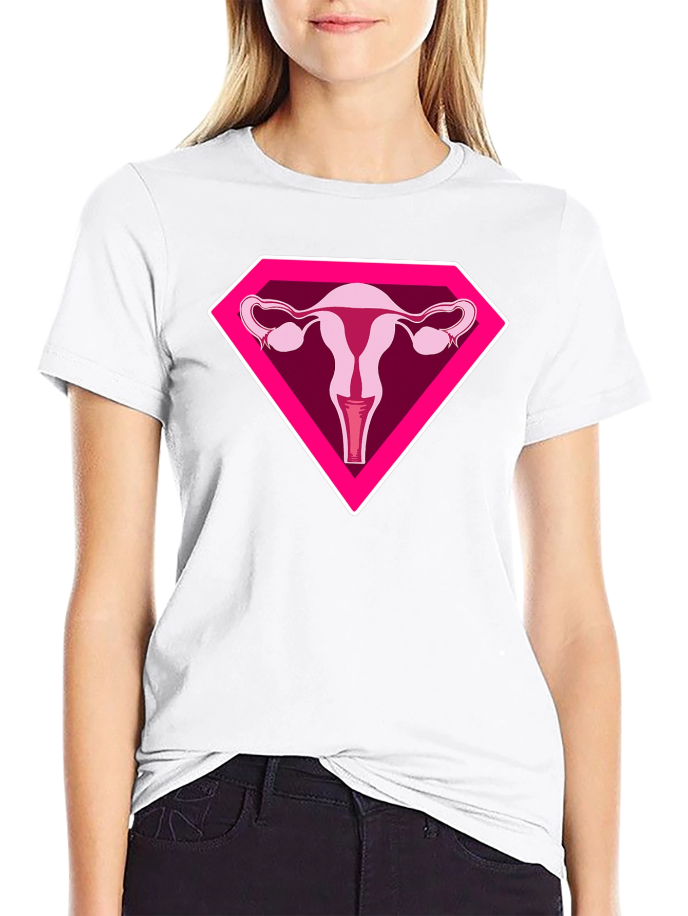 Black Uterus Superhero Graphic Tee - Black Cotton T-Shirt view 9