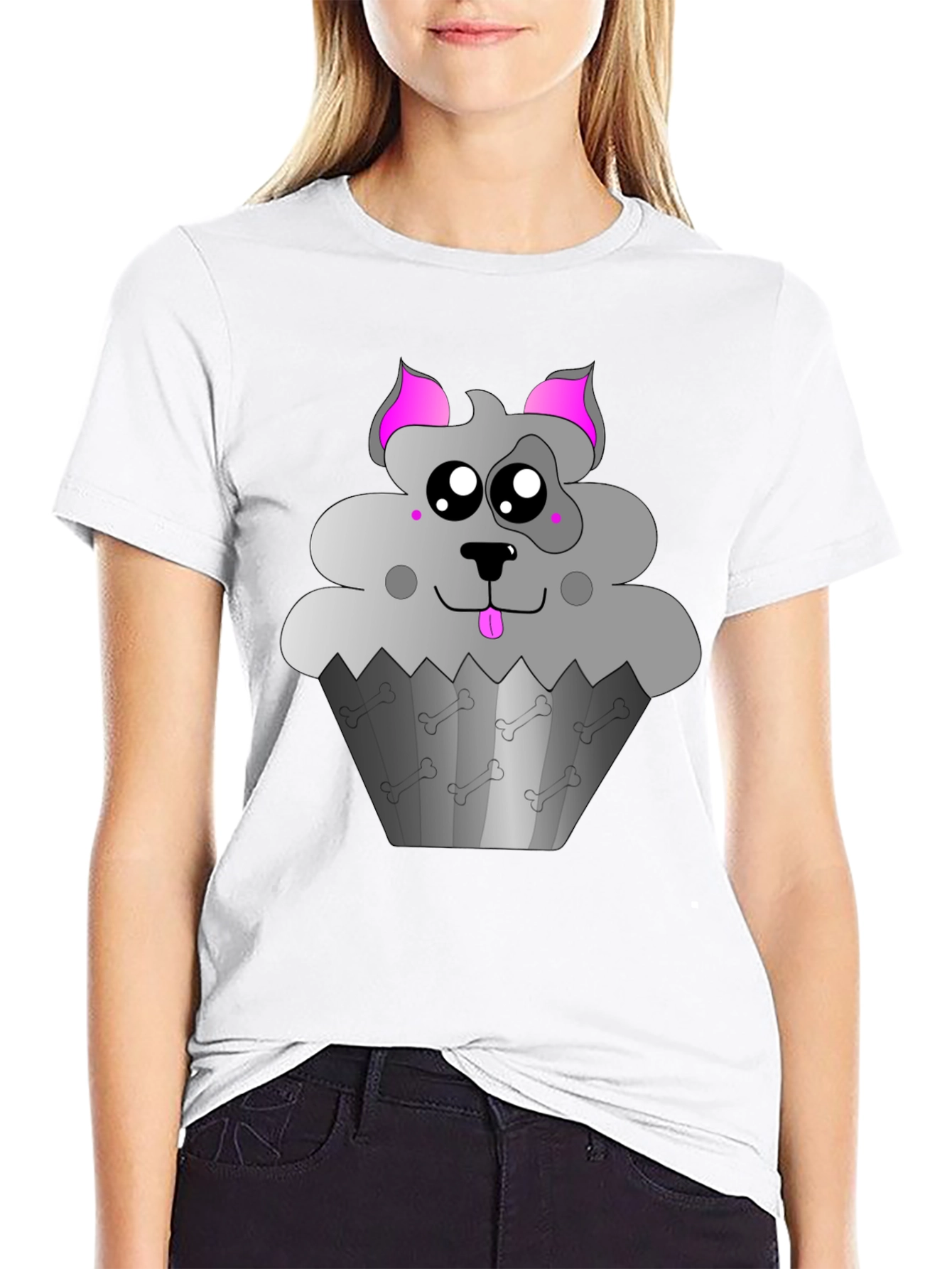 Black Cute Dog Cupcake Graphic Tee - Black view 9