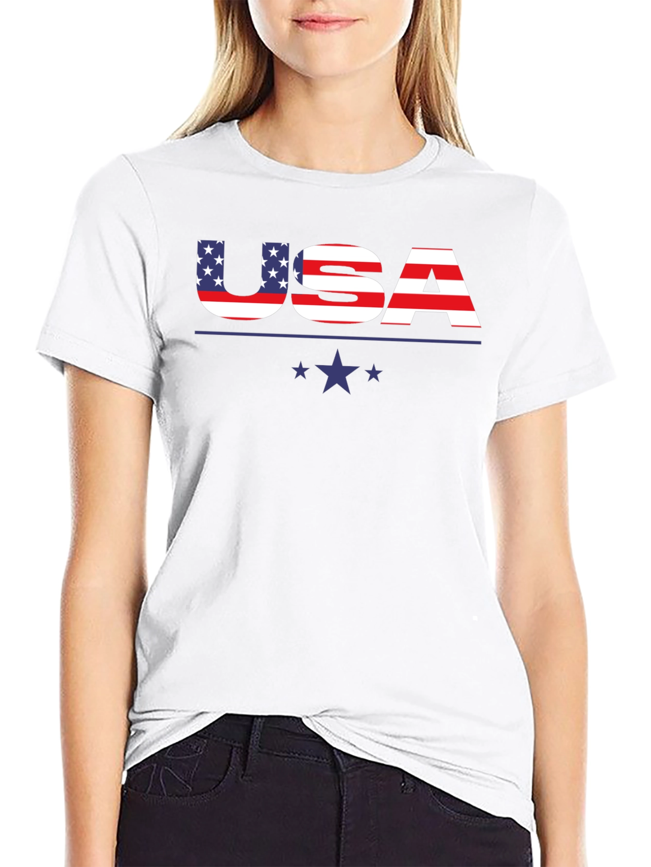 Black USA Flag Graphic Print Crew Neck T-Shirt view 9