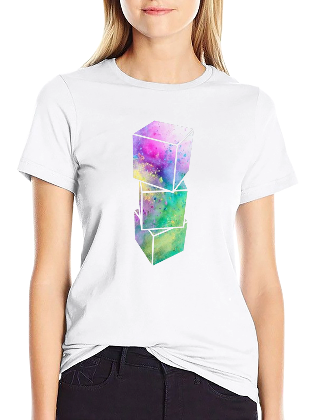 Black Abstract Cubes Graphic T-Shirt - Modern Art Tee view 9