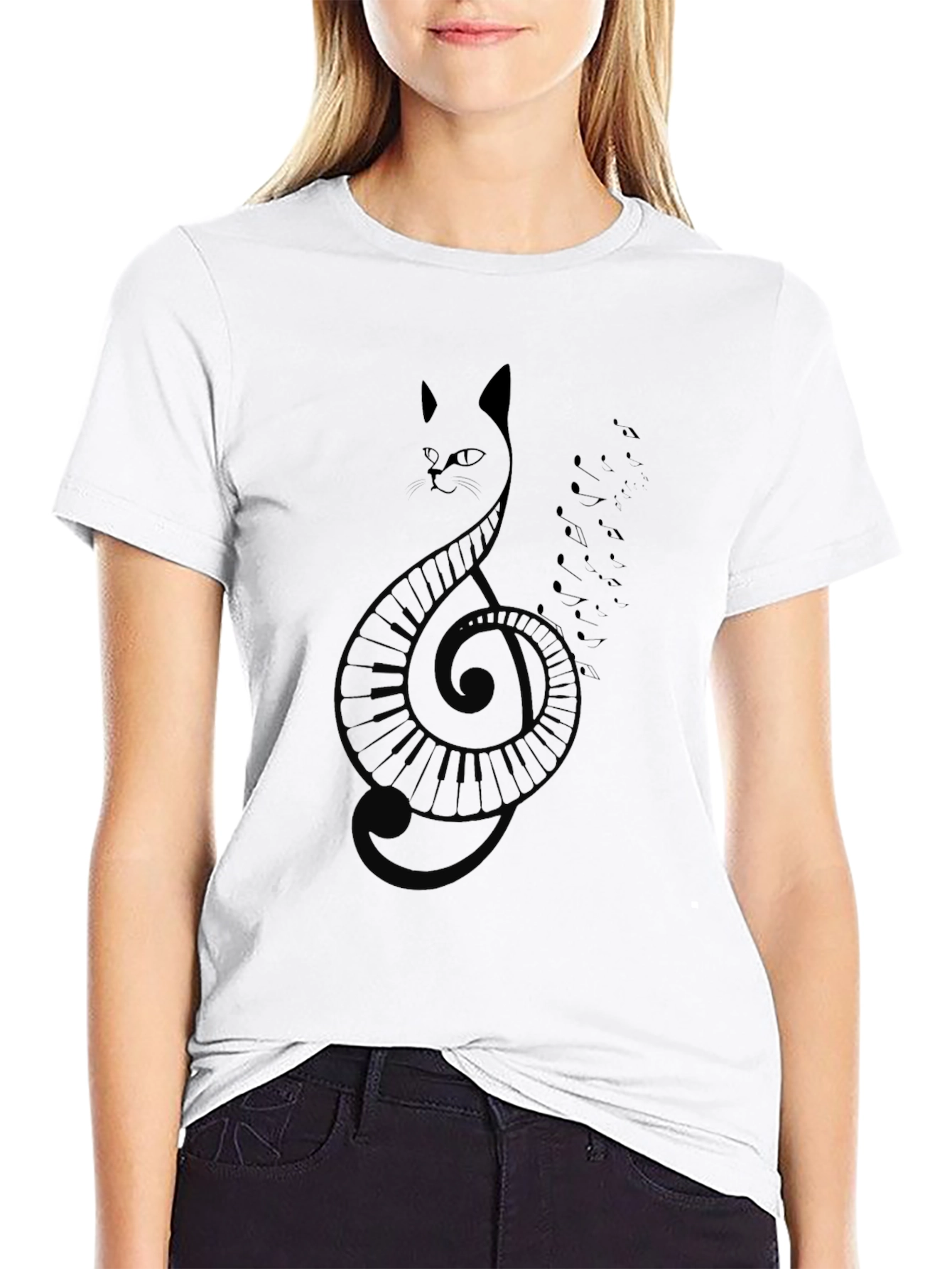 Black Cat Clef Music T-Shirt - Black view 9
