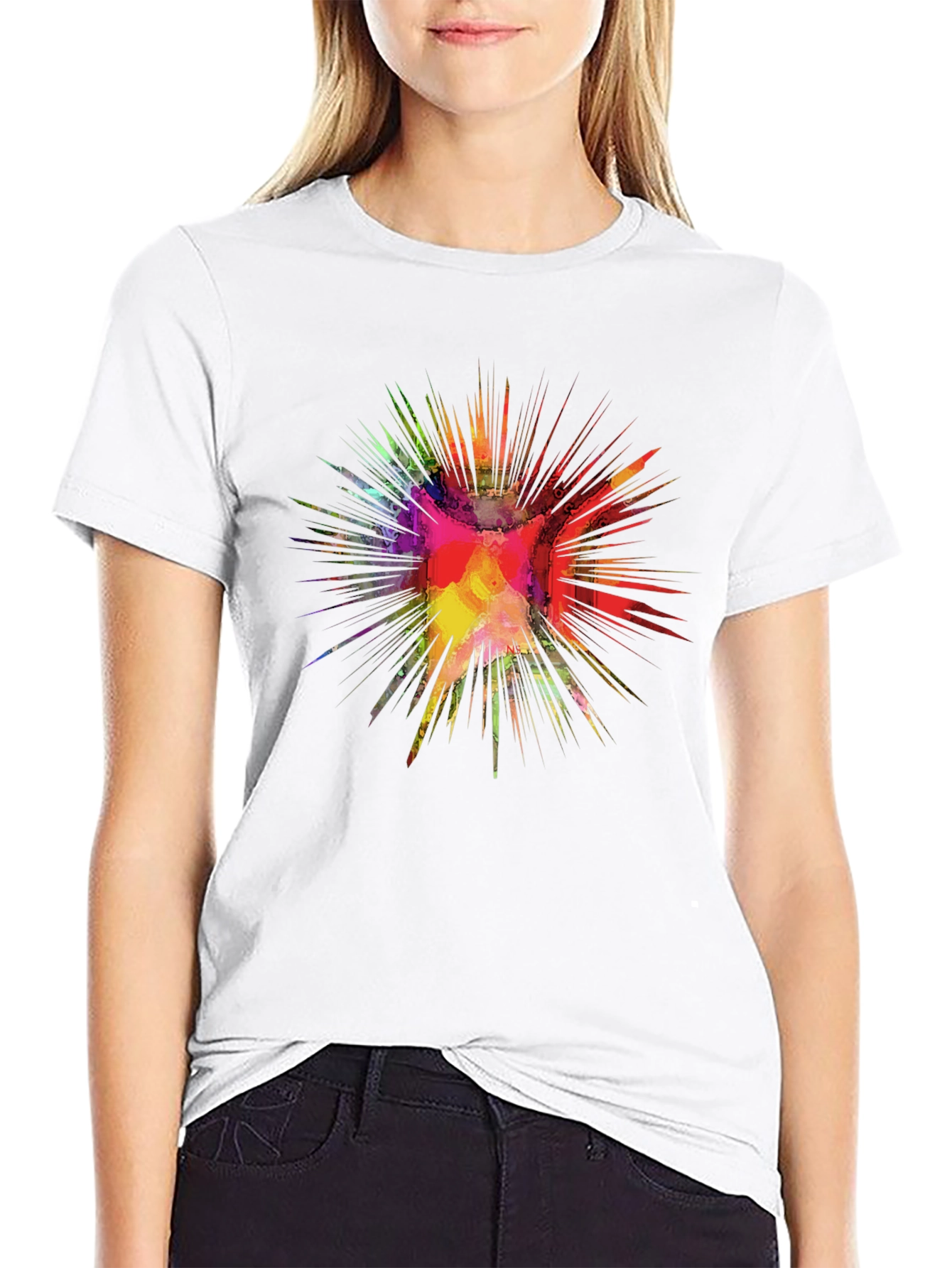 Black Colorful Burst Graphic Black T-Shirt view 9