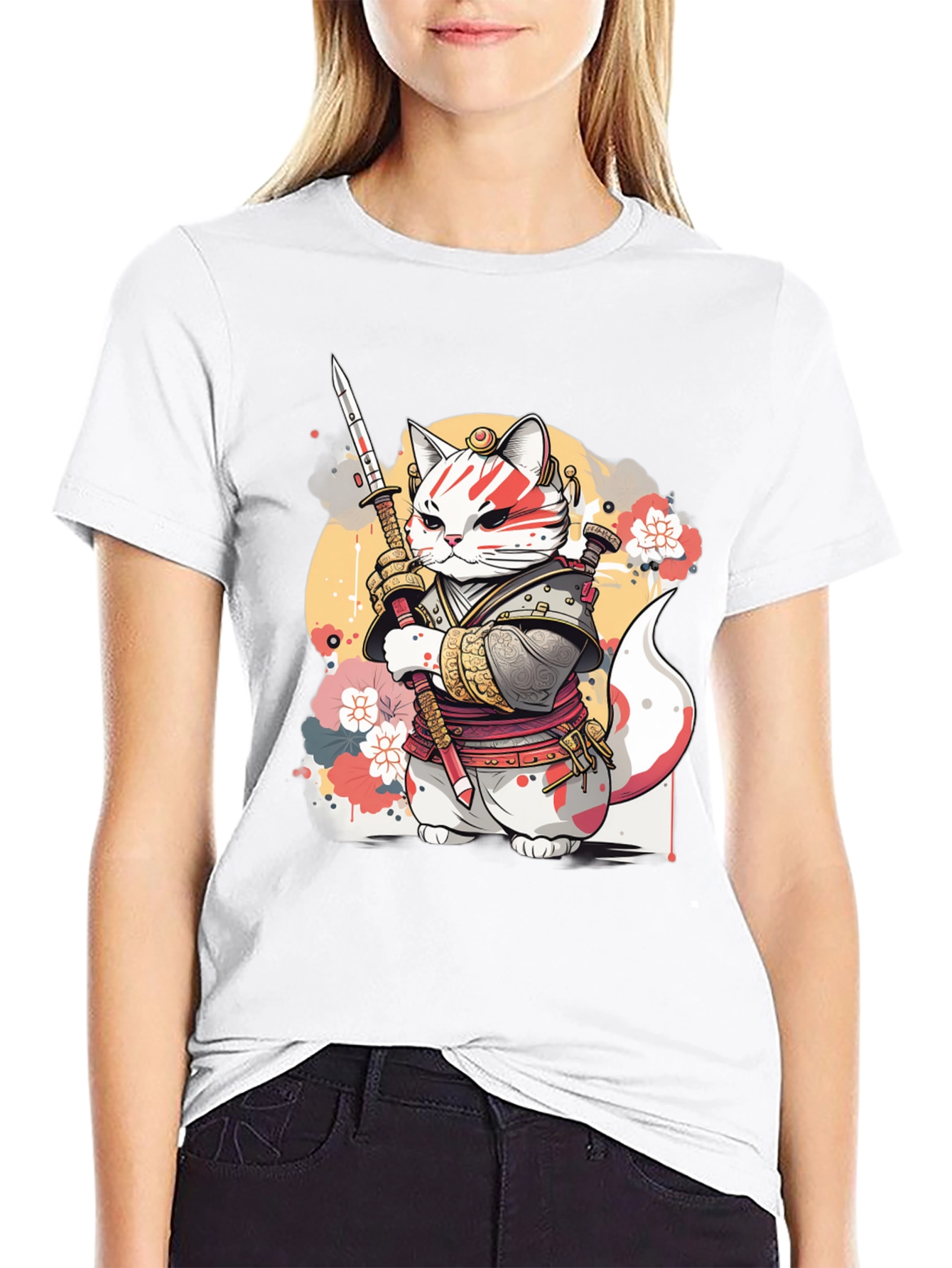 Black Samurai Cat Graphic Tee - Unique Anime Style view 9