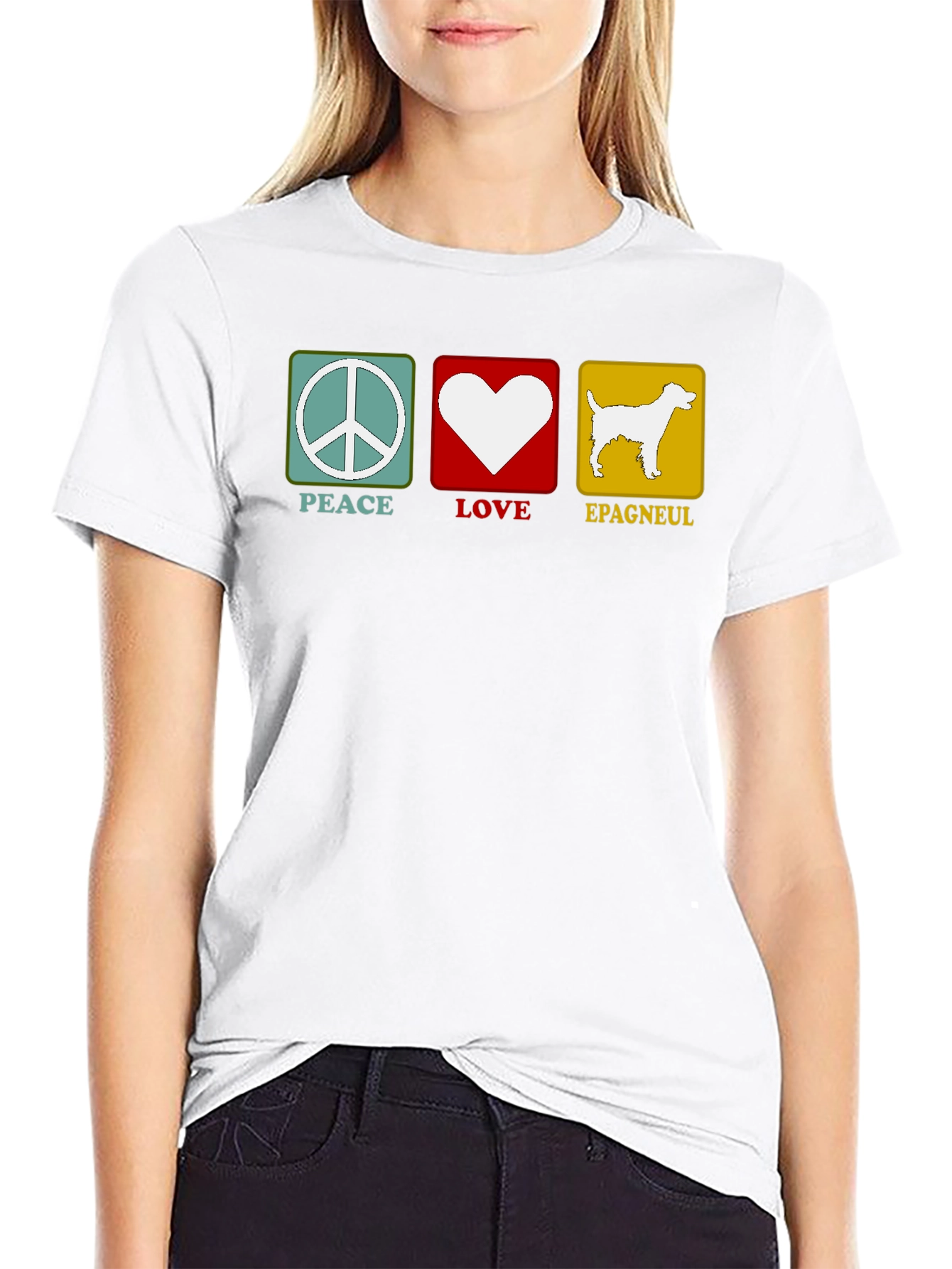 Black Peace Love Epagneul Dog T-Shirt view 9