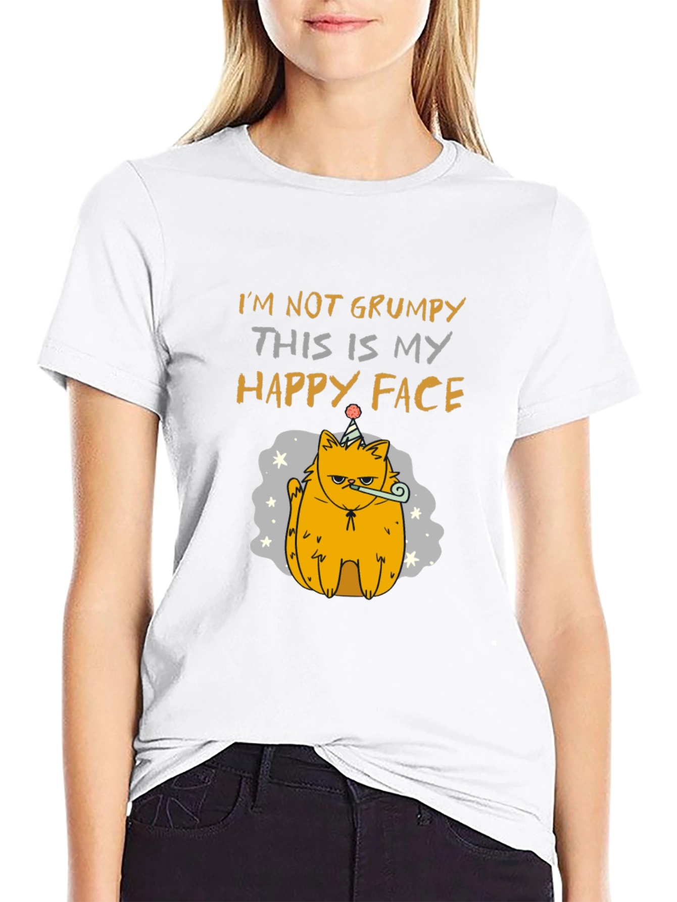 Black Grumpy Cat T-Shirt - Happy Face Design view 9