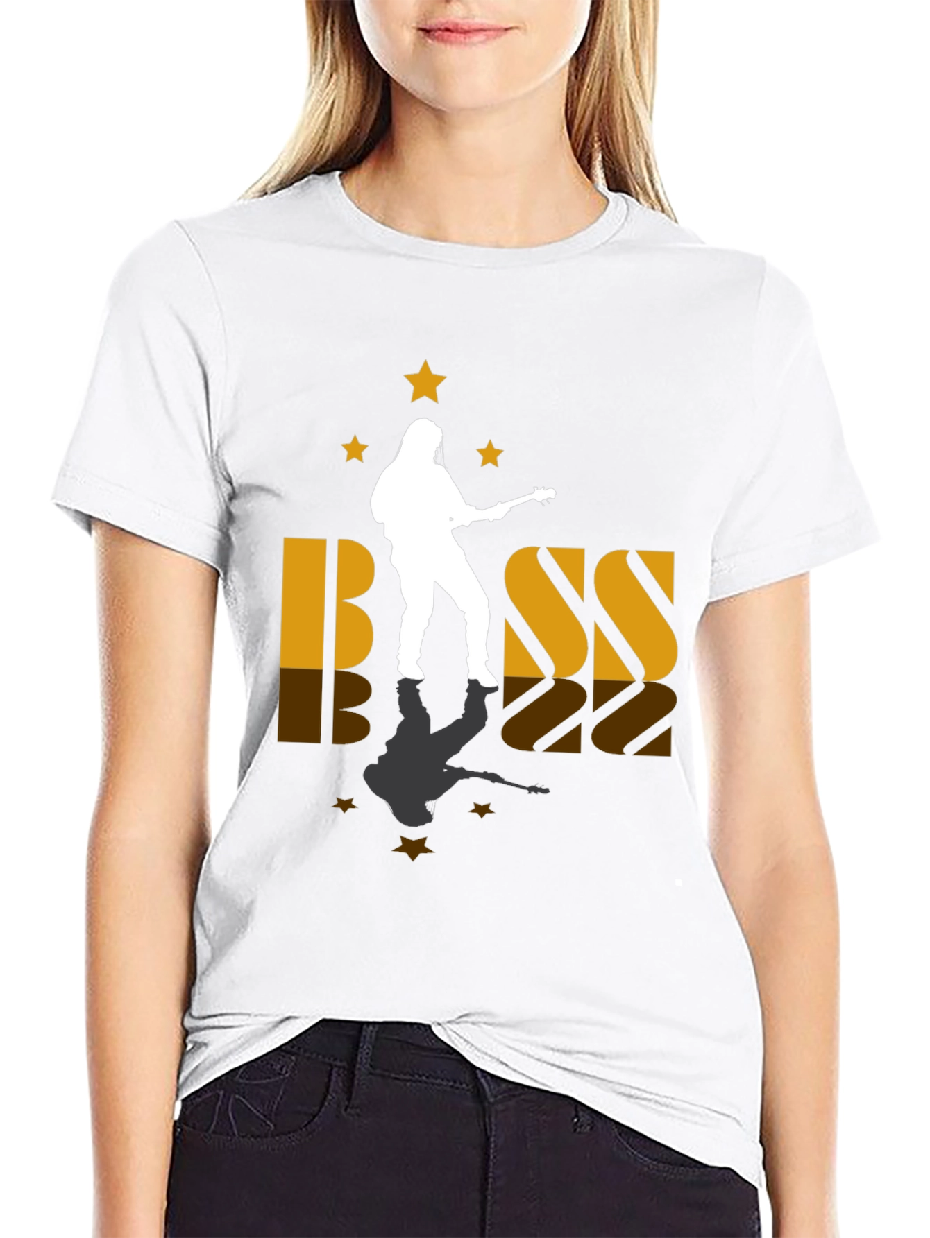 Black Bass Guitar Player Silhouette Graphic Tee view 9