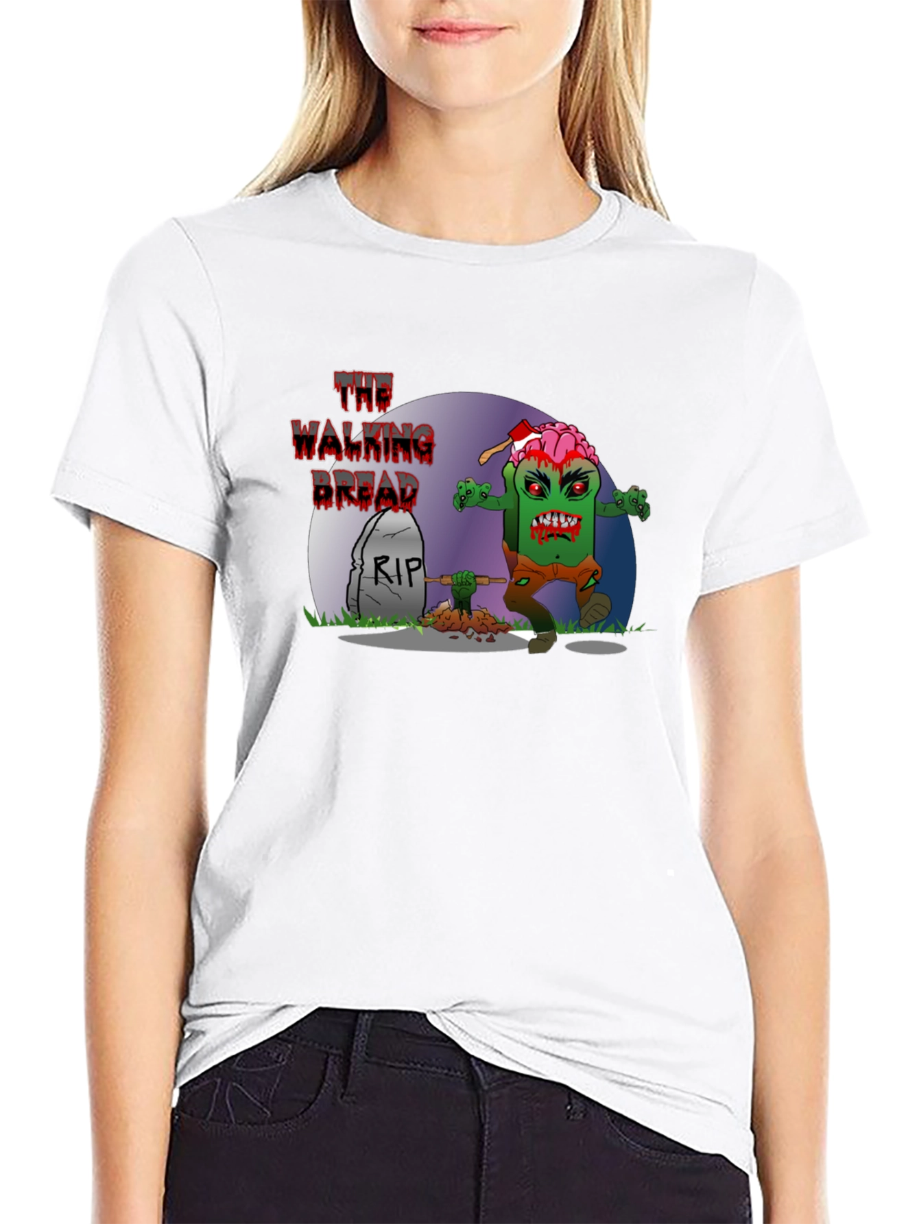 Black The Walking Bread Zombie T-Shirt view 9