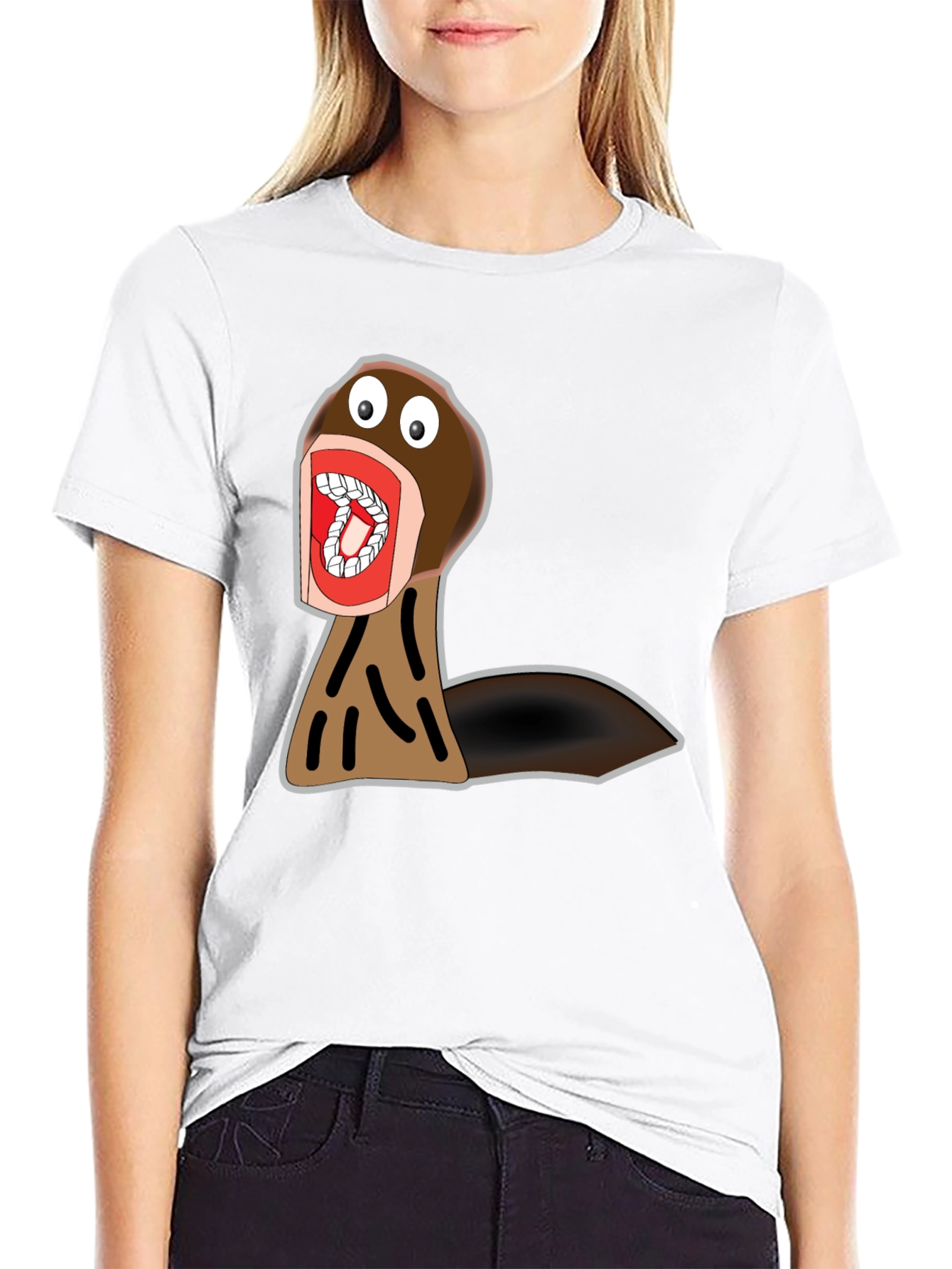 Black Funny Cartoon Monster Graphic Tee - Black Cotton view 9