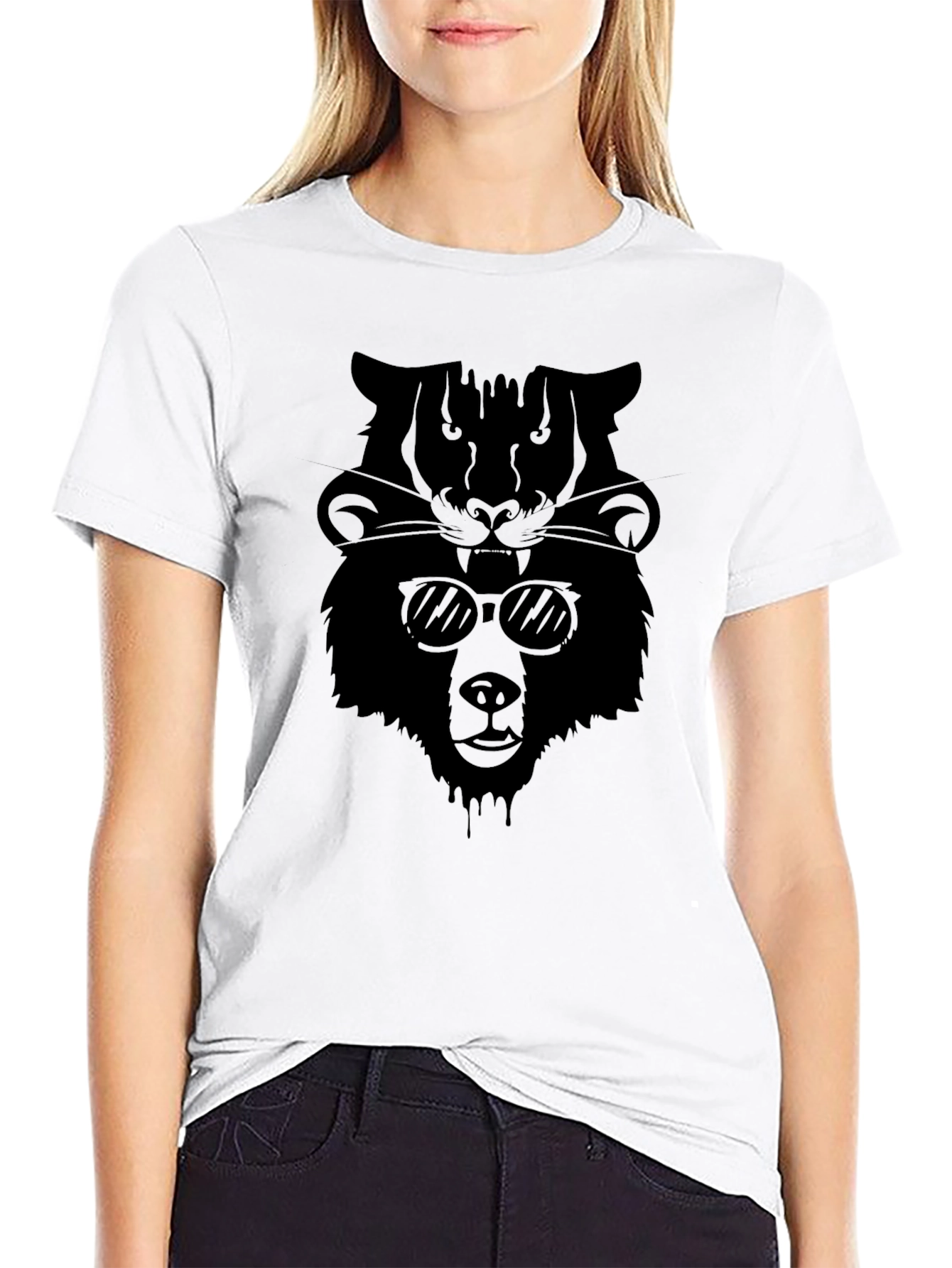 Black Cool Bear & Tiger Graphic Tee - Black view 9