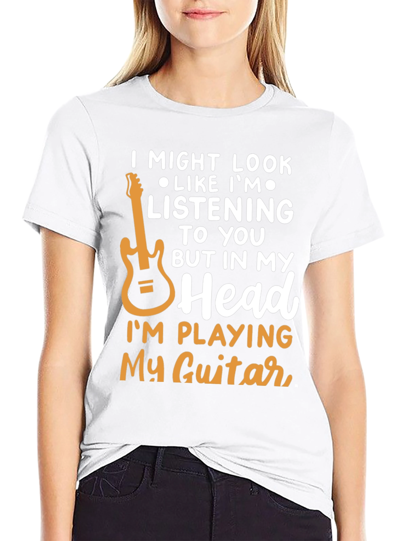 Black Guitar Lover T-Shirt - "In My Head I'm Playing Guitar" view 9