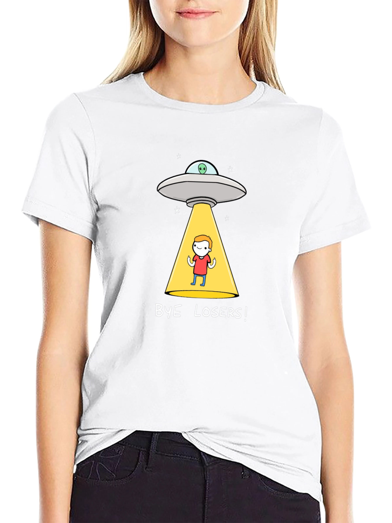 Black Bye Losers! Alien Abduction Graphic Tee - Black Cotton Blend view 9