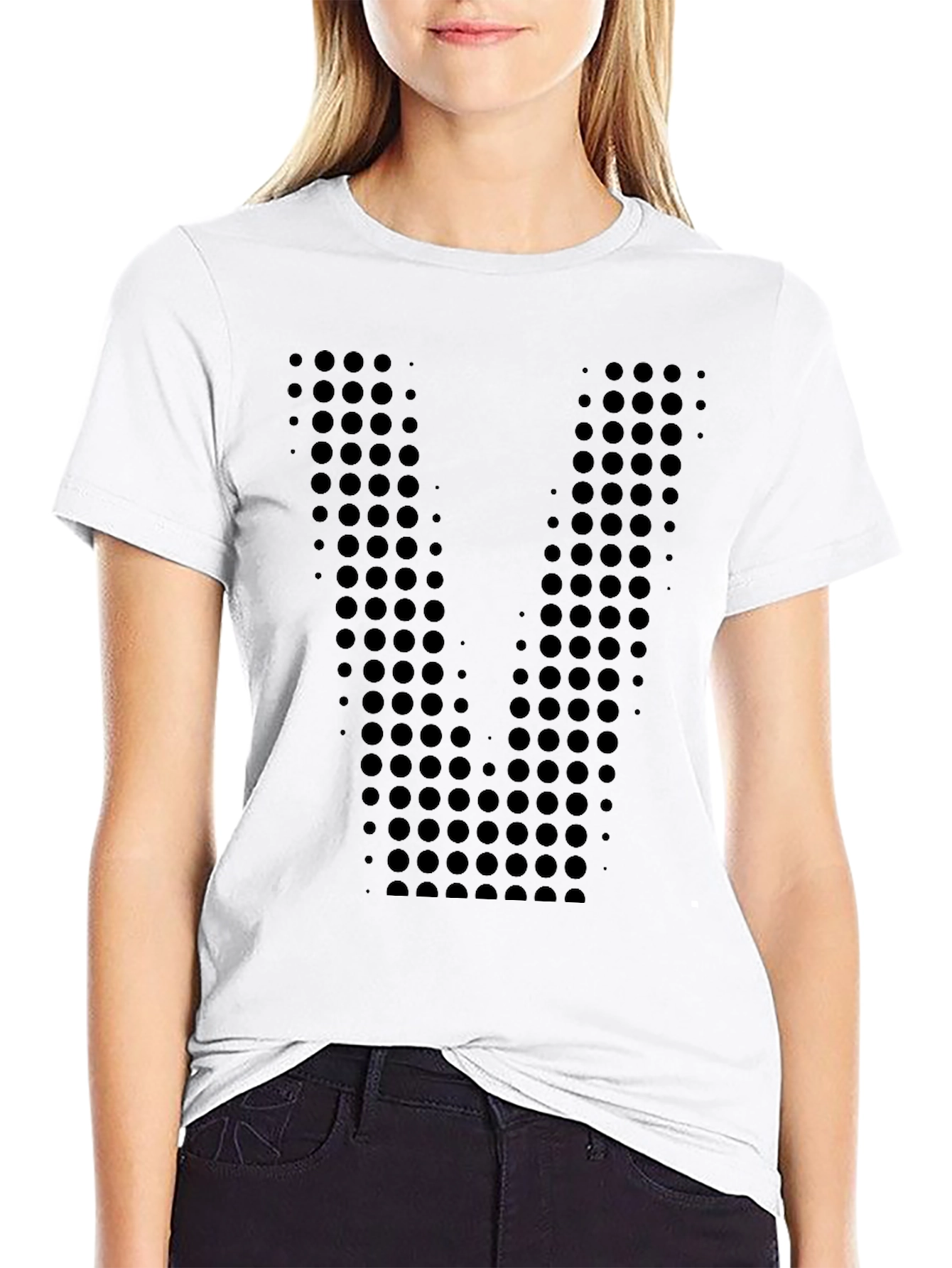 Black Geometric Dot Pattern Black T-Shirt view 9